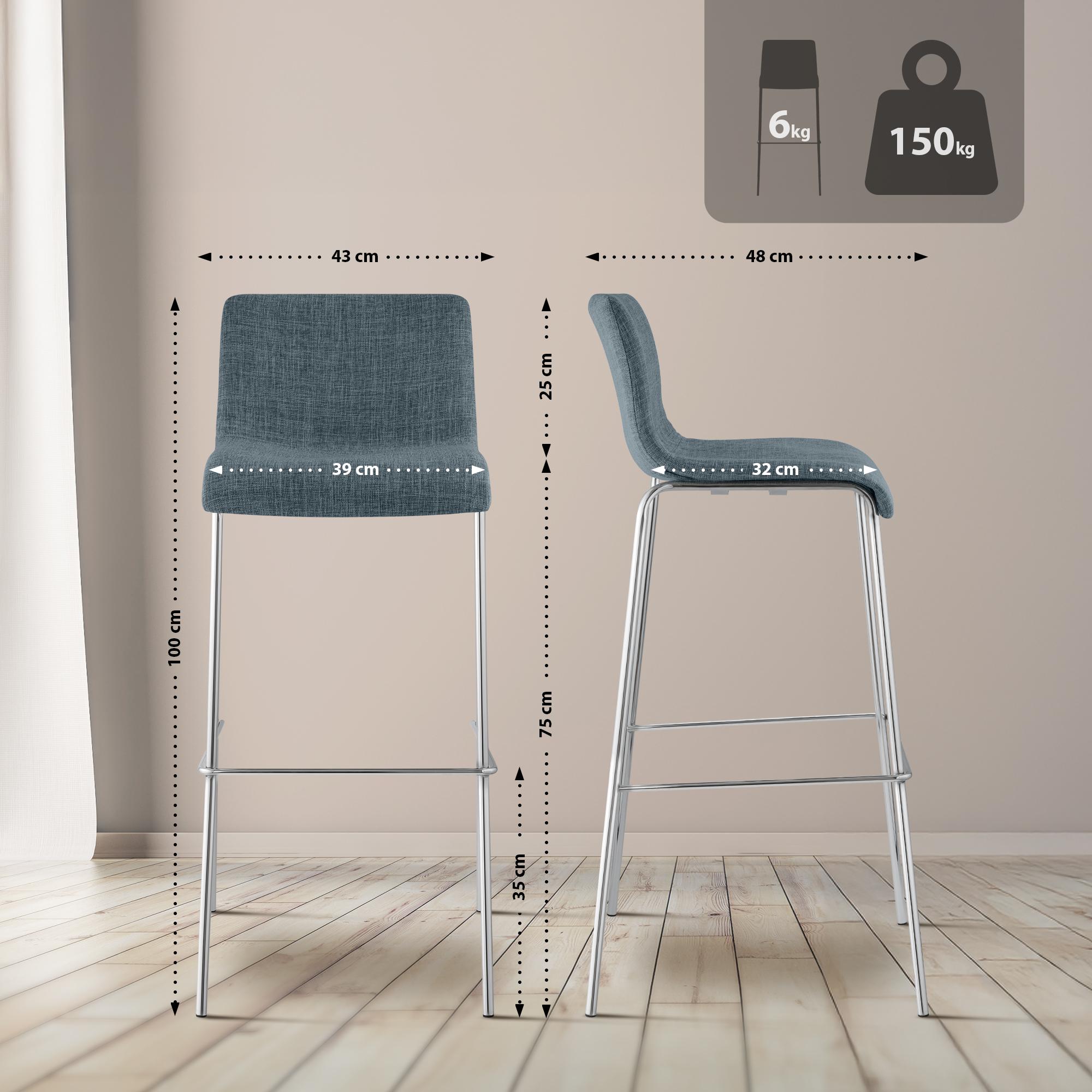 Set da 2 sgabelli da bar Hover in tessuto con base a 4 gambe