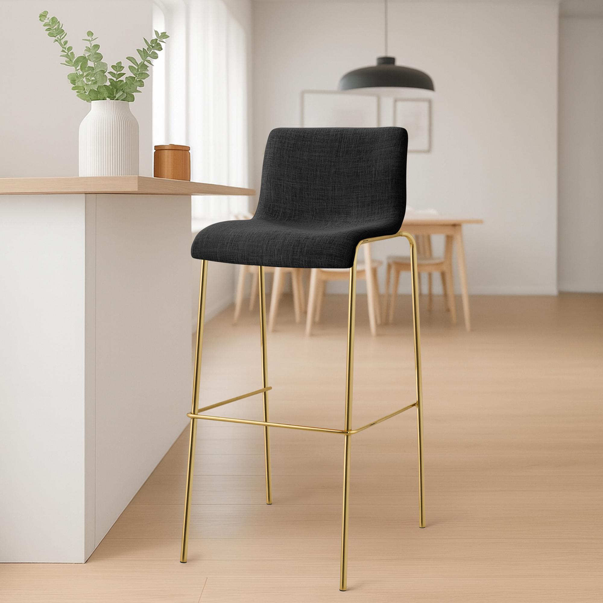 Set 2 Sgabelli Bar Hover in Tessuto, Gambe Effetto Oro