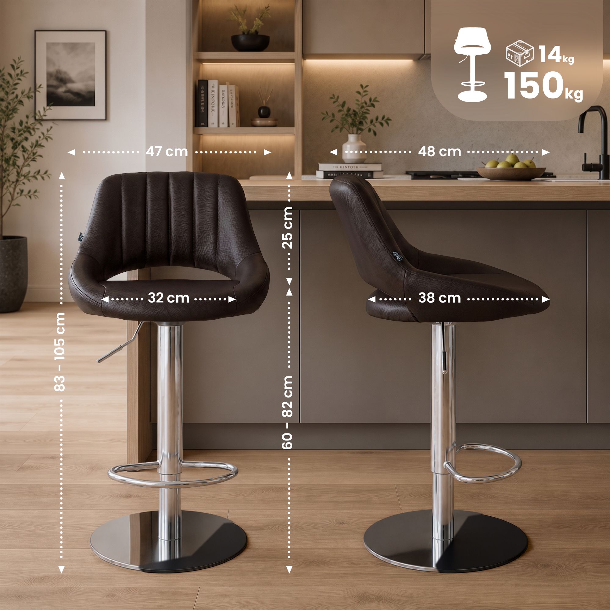 Set di 2 sgabelli da bar Milet cromati con base extra pesante