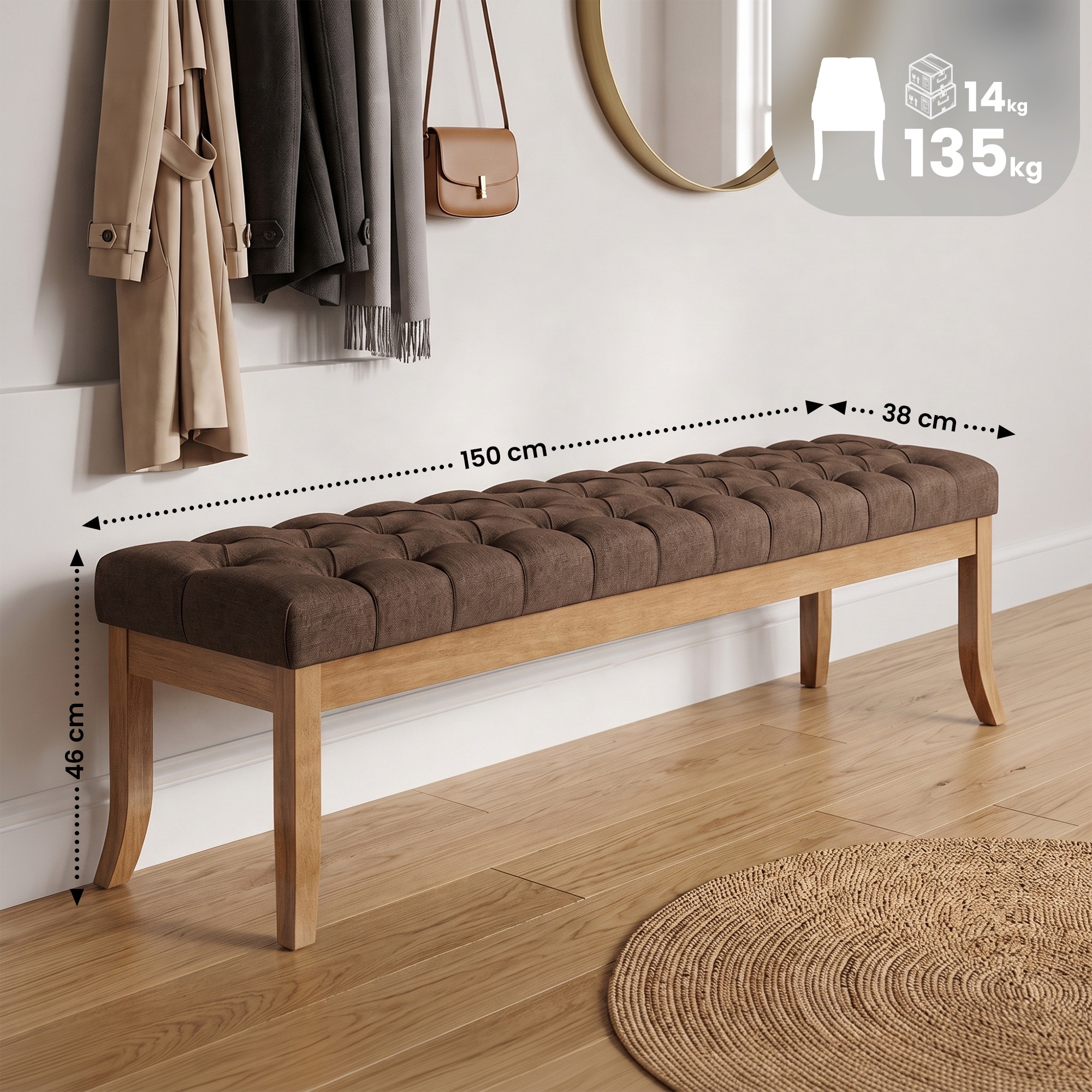 Panca design RAMSES in legno chiaro antico tessuto