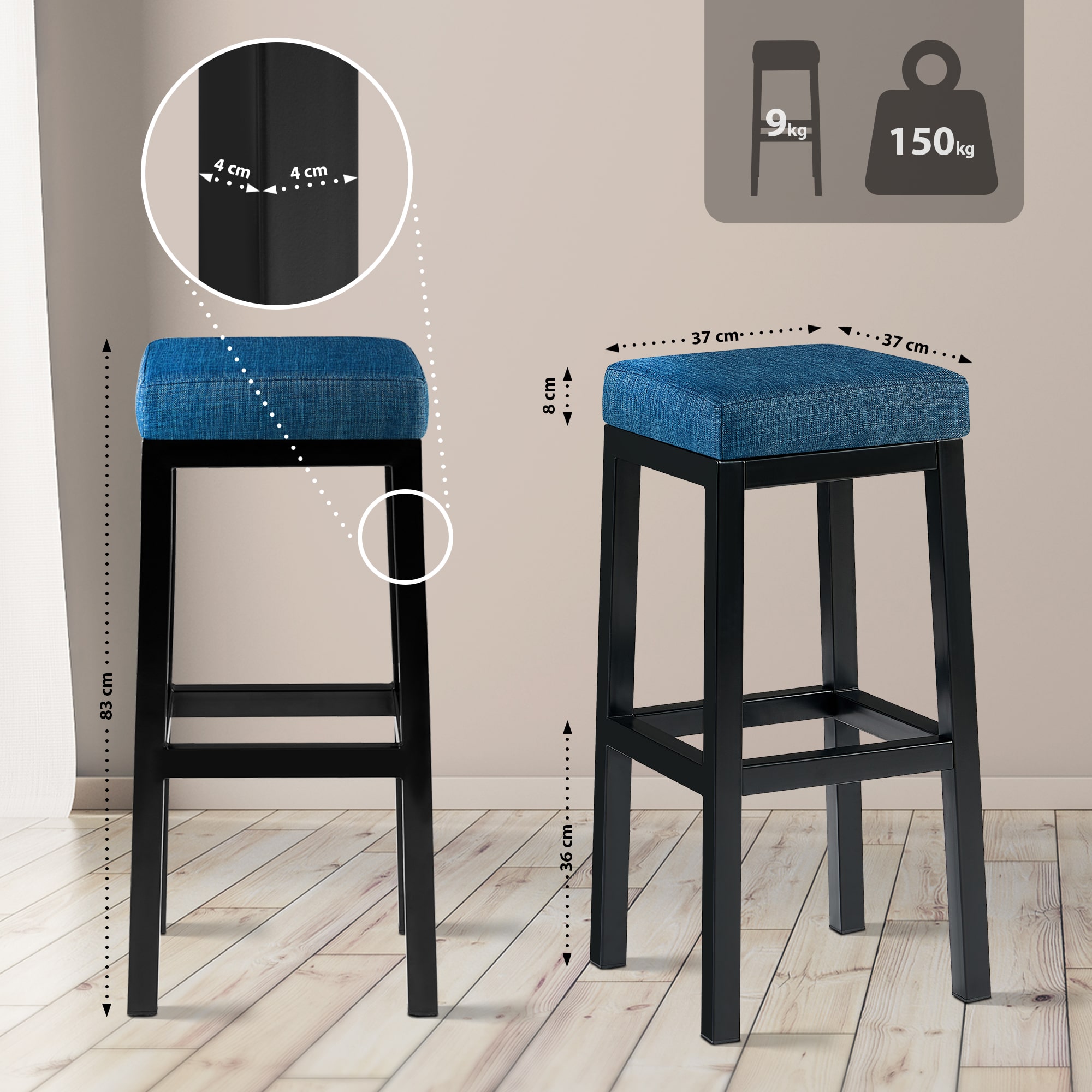Sgabello Taylor Altezza seduta 83 cm Struttura in metallo nero