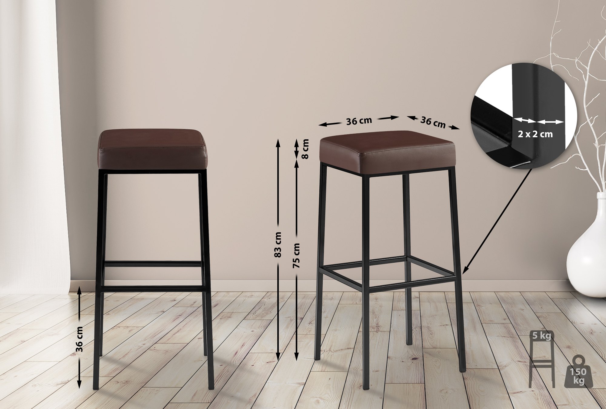 Set 2 sgabelli bar Montreal con rivestimento in pelle sintetica