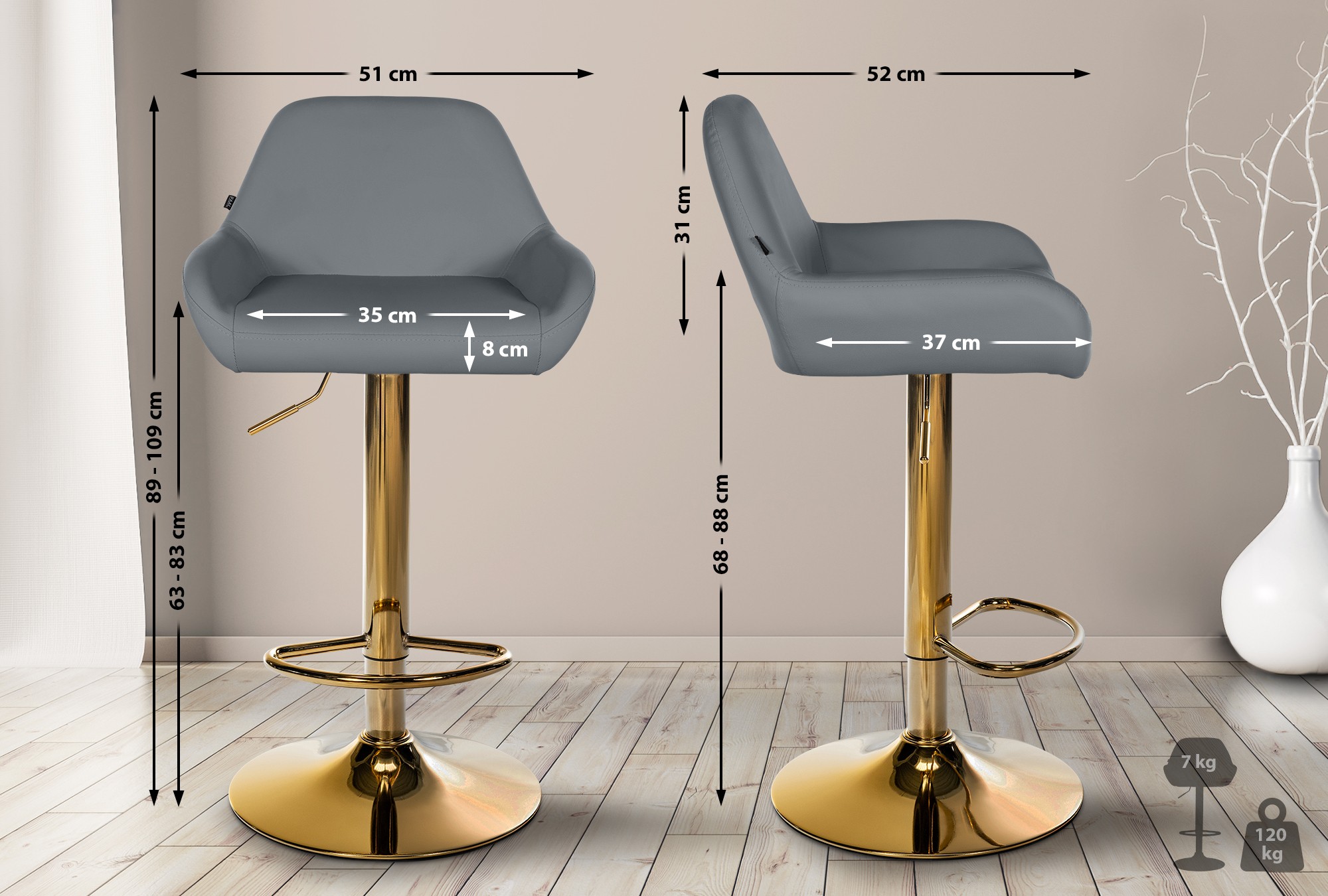 Set di 2 sgabelli da bar Braga in ecopelle oro