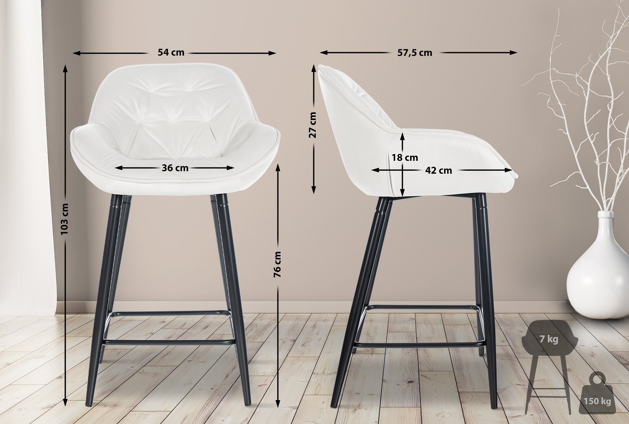 Sgabello da bar Gibson in velluto altezza seduta 76 cm