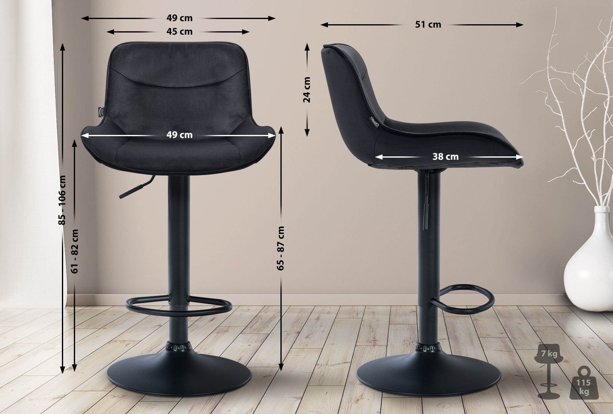 Set di 2 sgabelli da bar Vonore in velluto