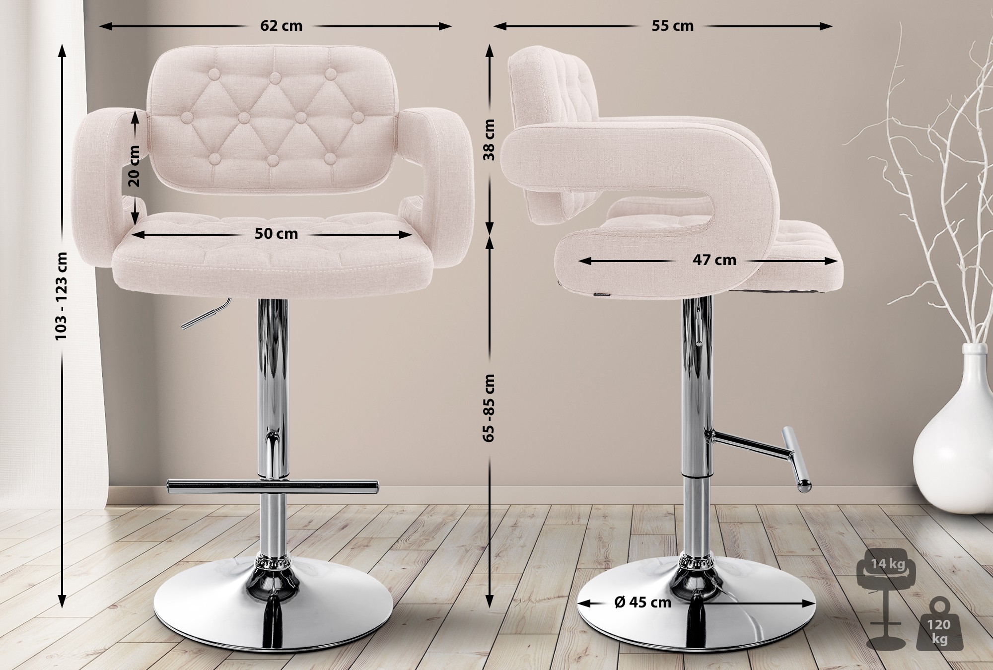 Set 2 Sgabelli Design Dublin In Tessuto