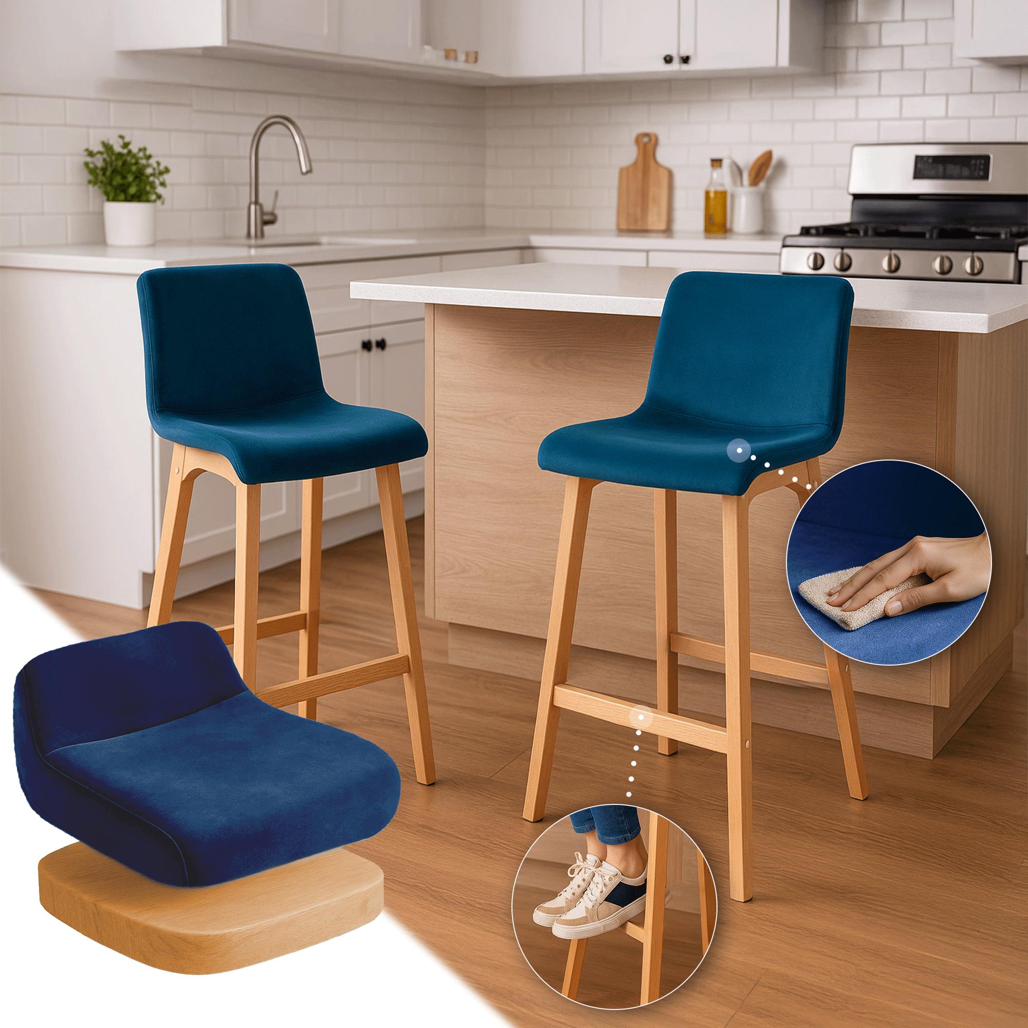 Sgabello Bar Hover Velluto Base a Quattro Gambe Natura