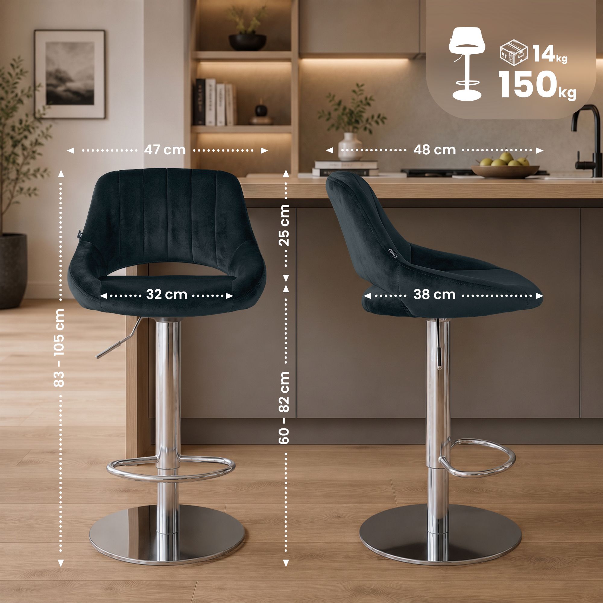 Set di 2 sgabelli da bar Milet cromati con base extra pesante