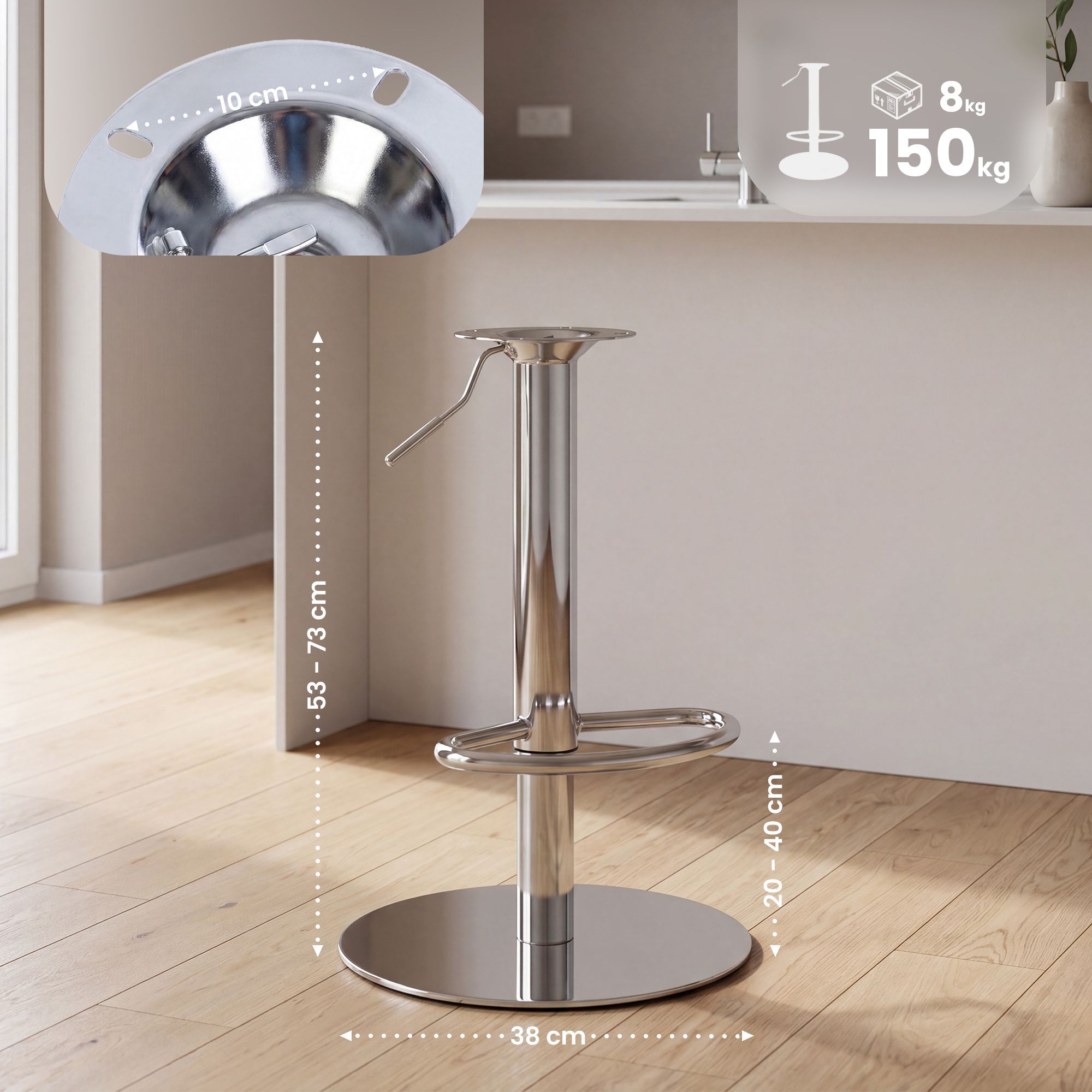 Telaio di ricambio per sgabello bar fino a 150 kg, interasse fori 10 x 10 cm
