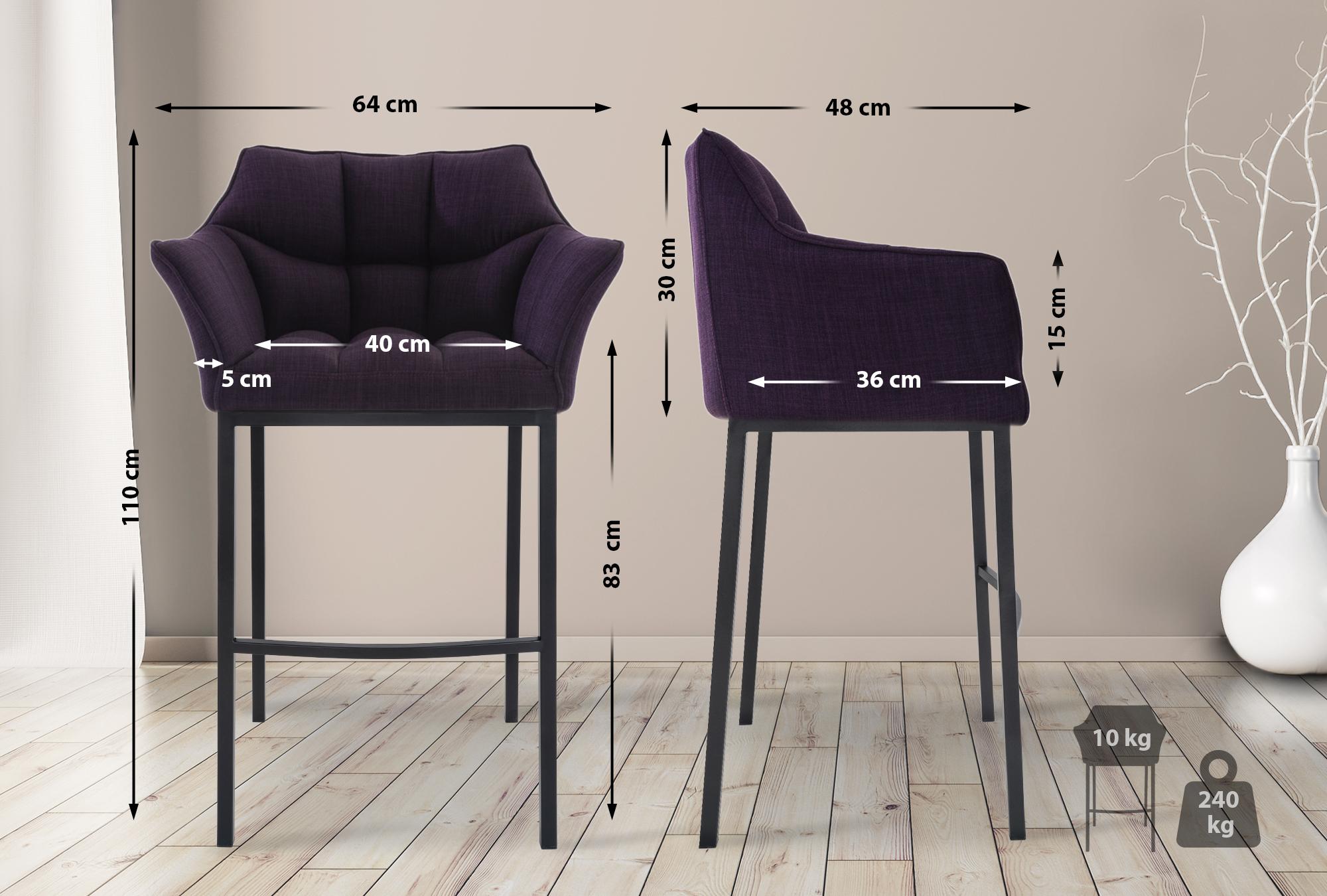 Set di 2 Sgabelli da Bar Damaso in Tessuto con Base a 4 Gambe