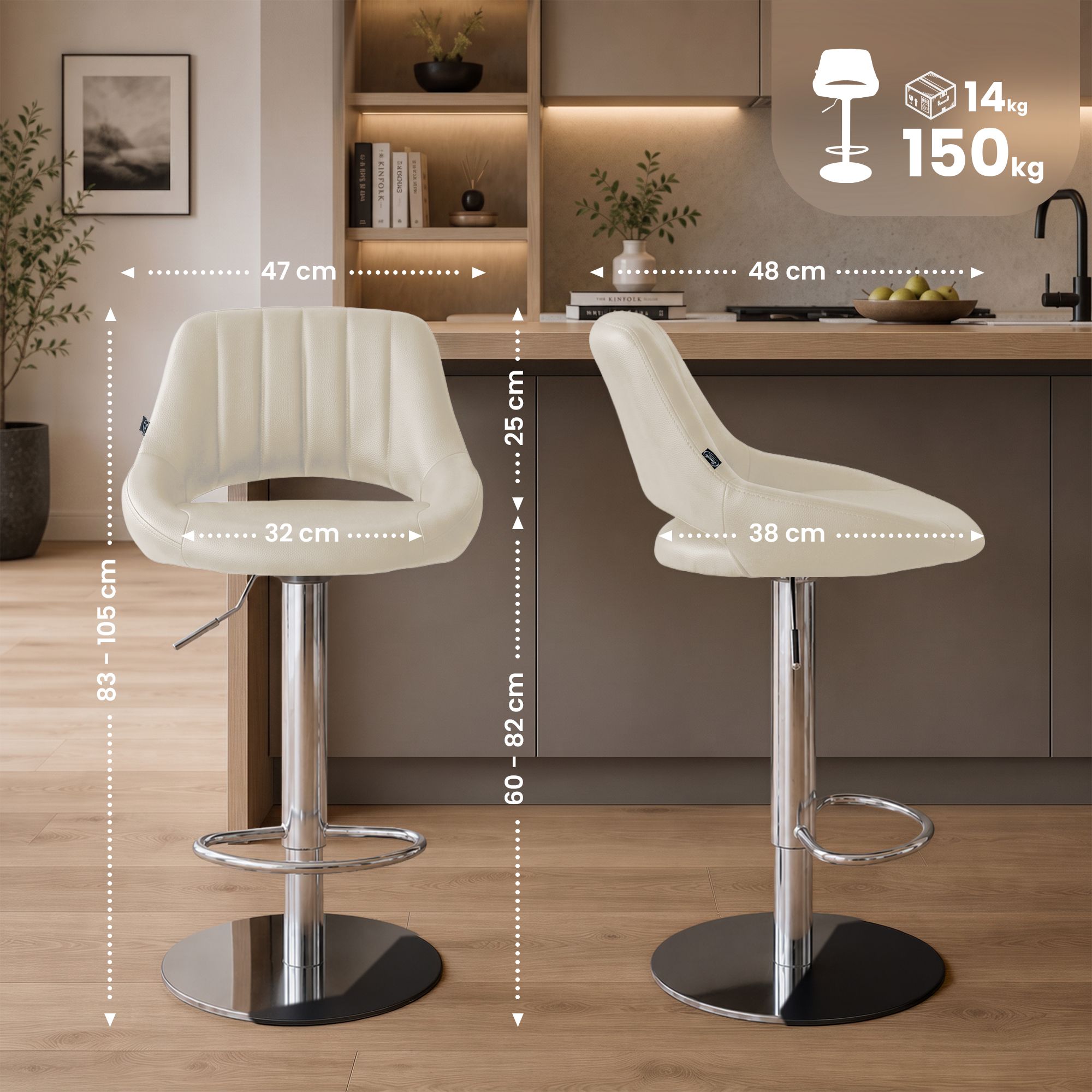 Set di 2 sgabelli da bar Milet cromati con base extra pesante