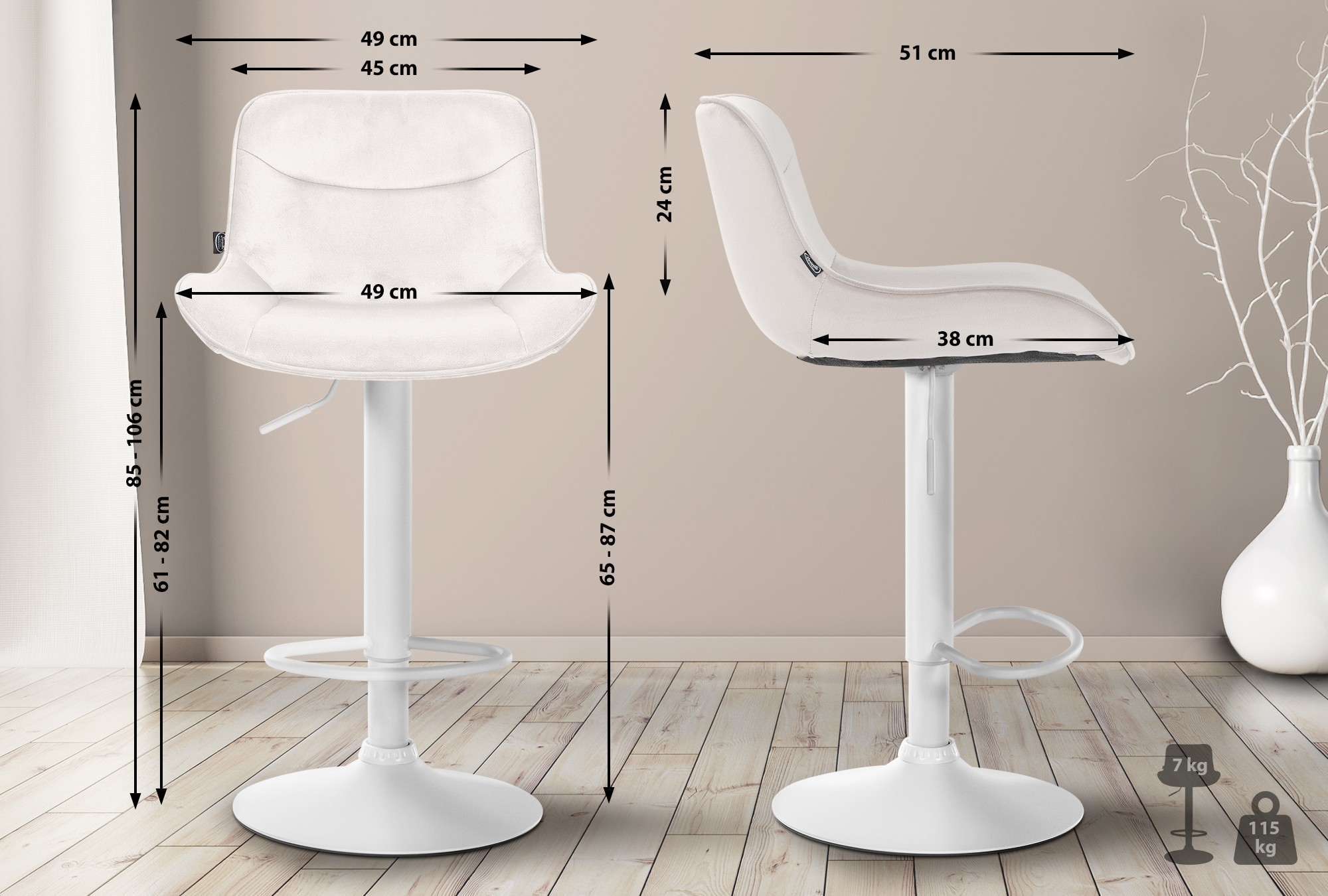 Set di 2 sgabelli da bar Vonore in velluto