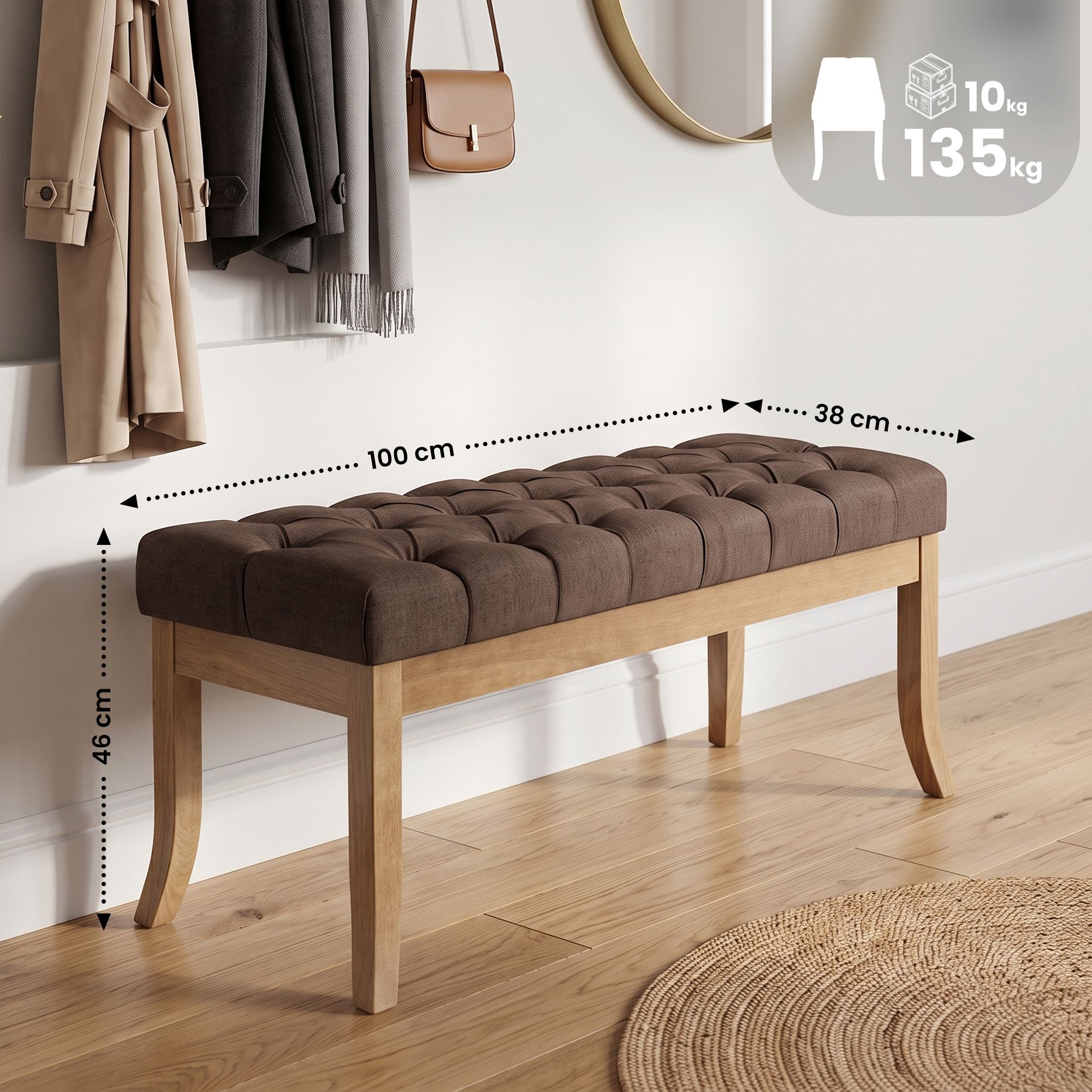 Panca design RAMSES in legno chiaro antico tessuto