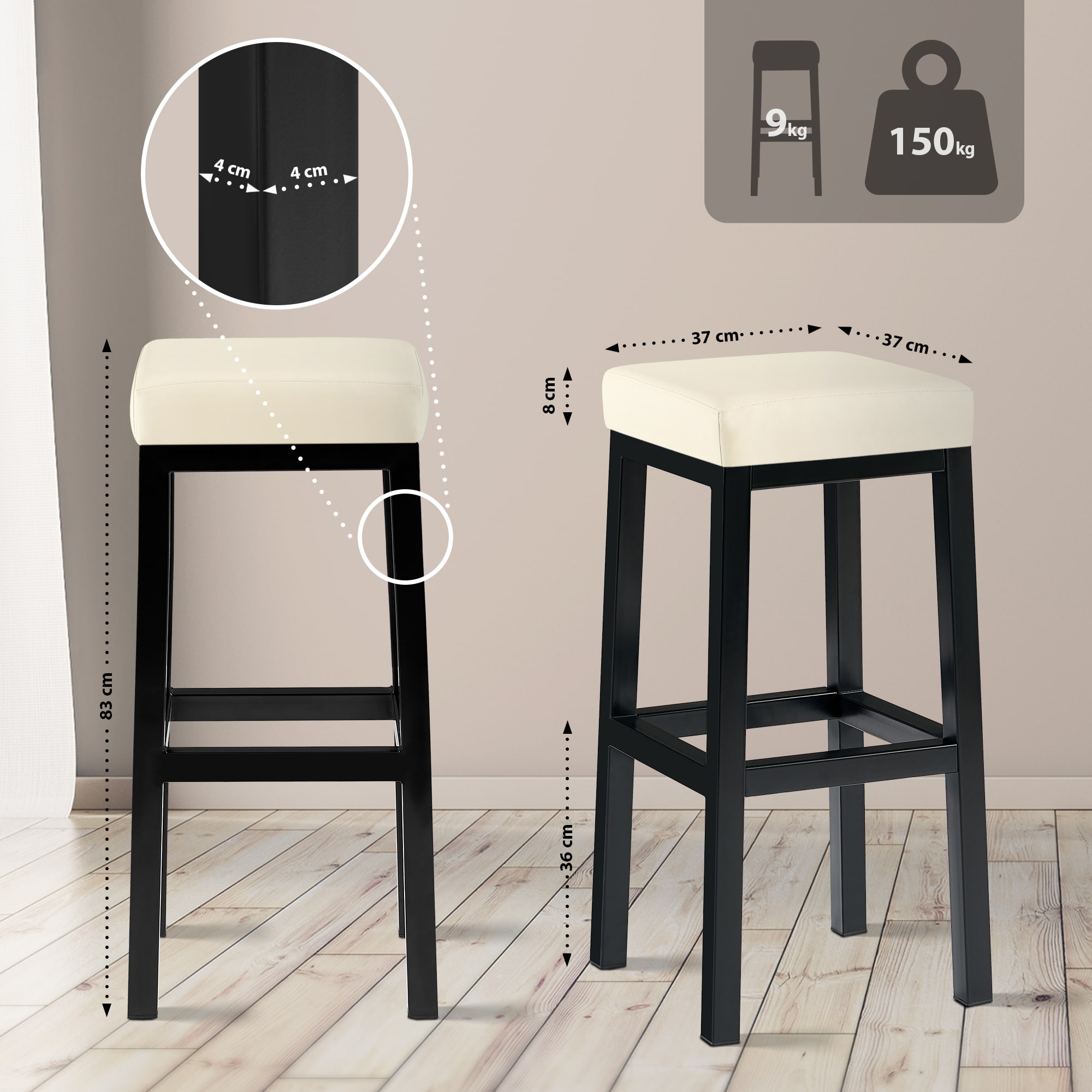 Sgabello Taylor Altezza seduta 83 cm Struttura in metallo nero
