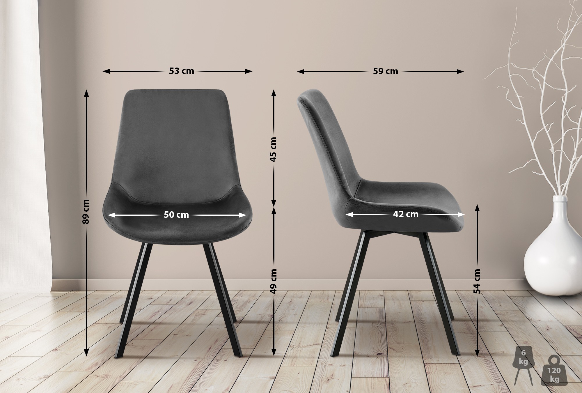 Set di 2 sedie da pranzo Lewes in velluto