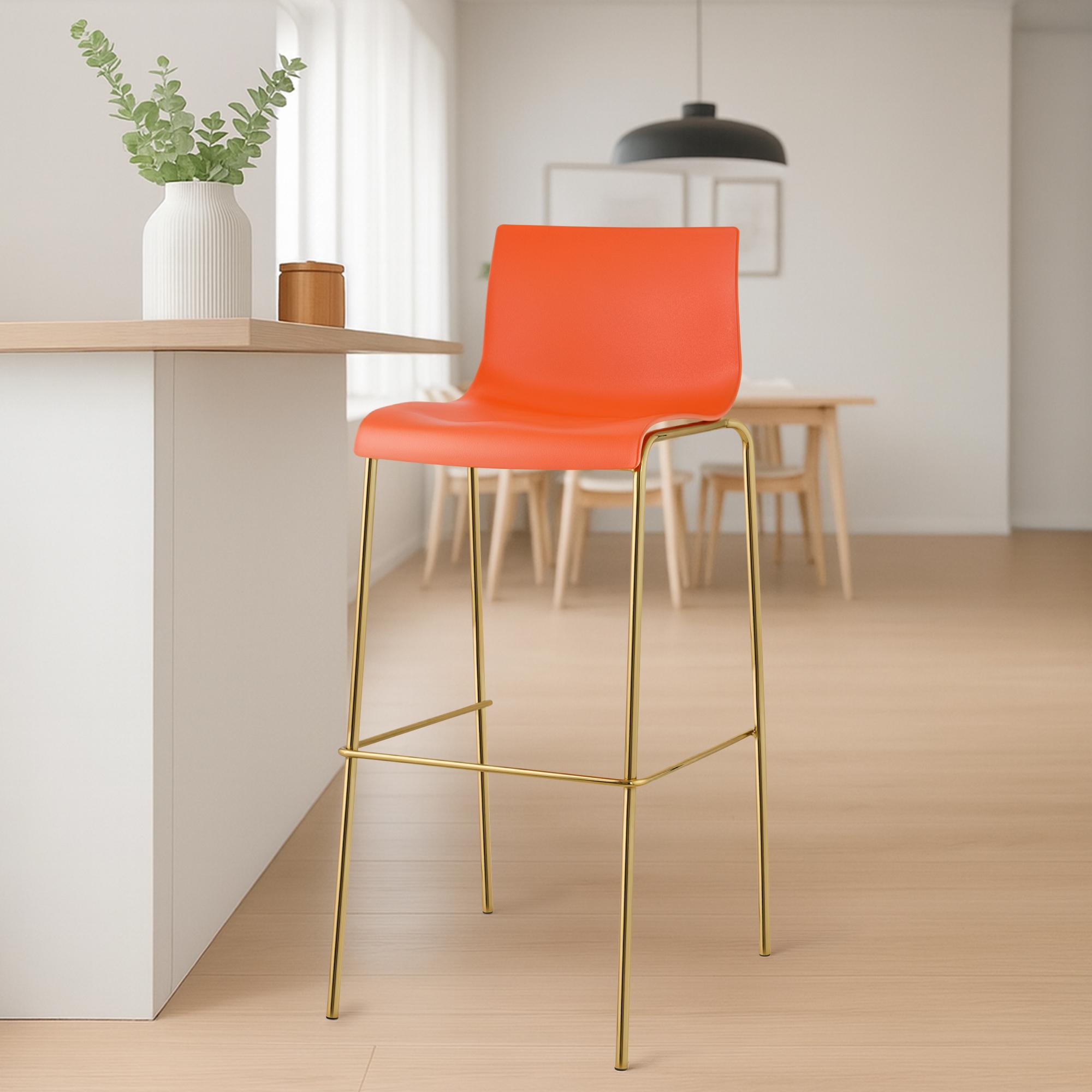 Sgabello da Bar Hover in Plastica, Telaio a Quattro Gambe in Oro