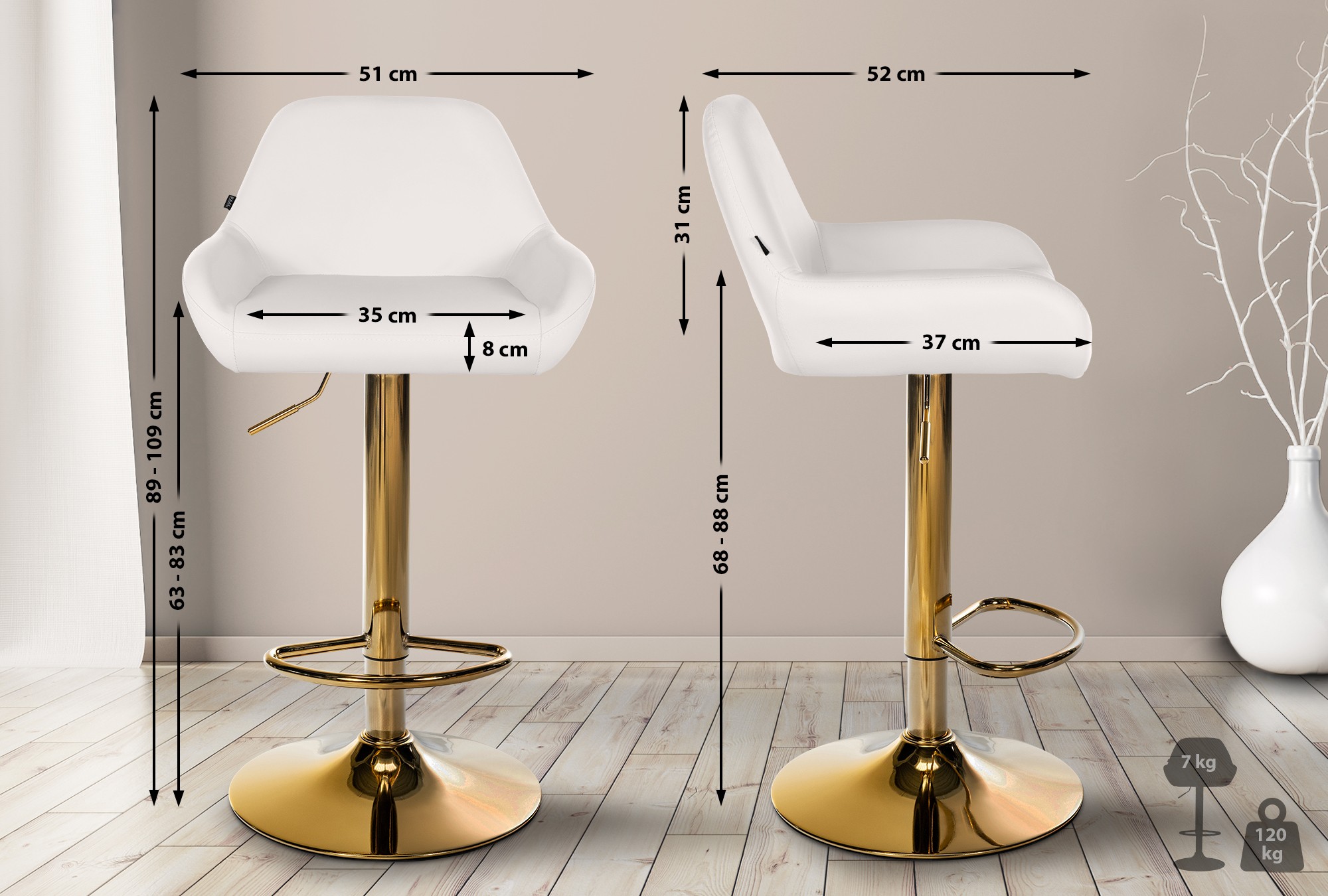 Set di 2 sgabelli da bar Braga in ecopelle oro