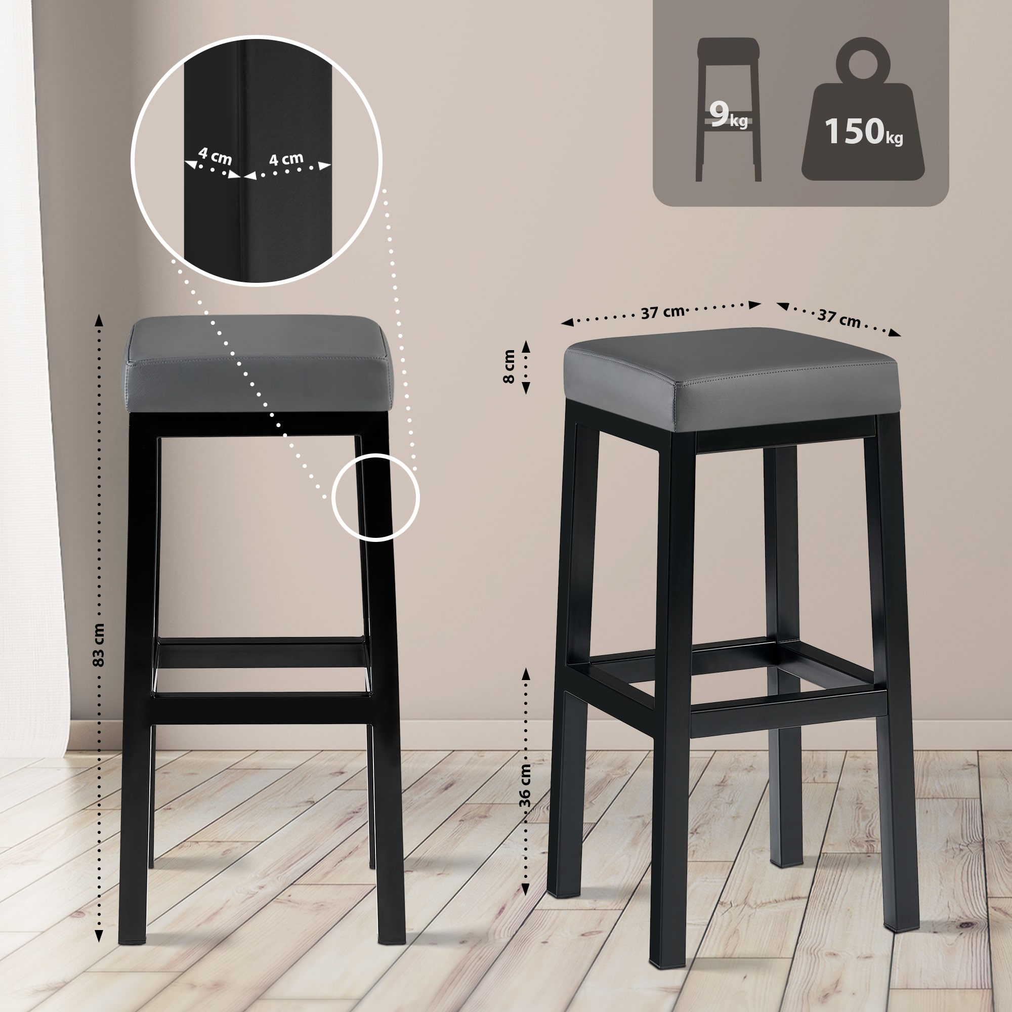 Sgabello Taylor Altezza seduta 83 cm Struttura in metallo nero