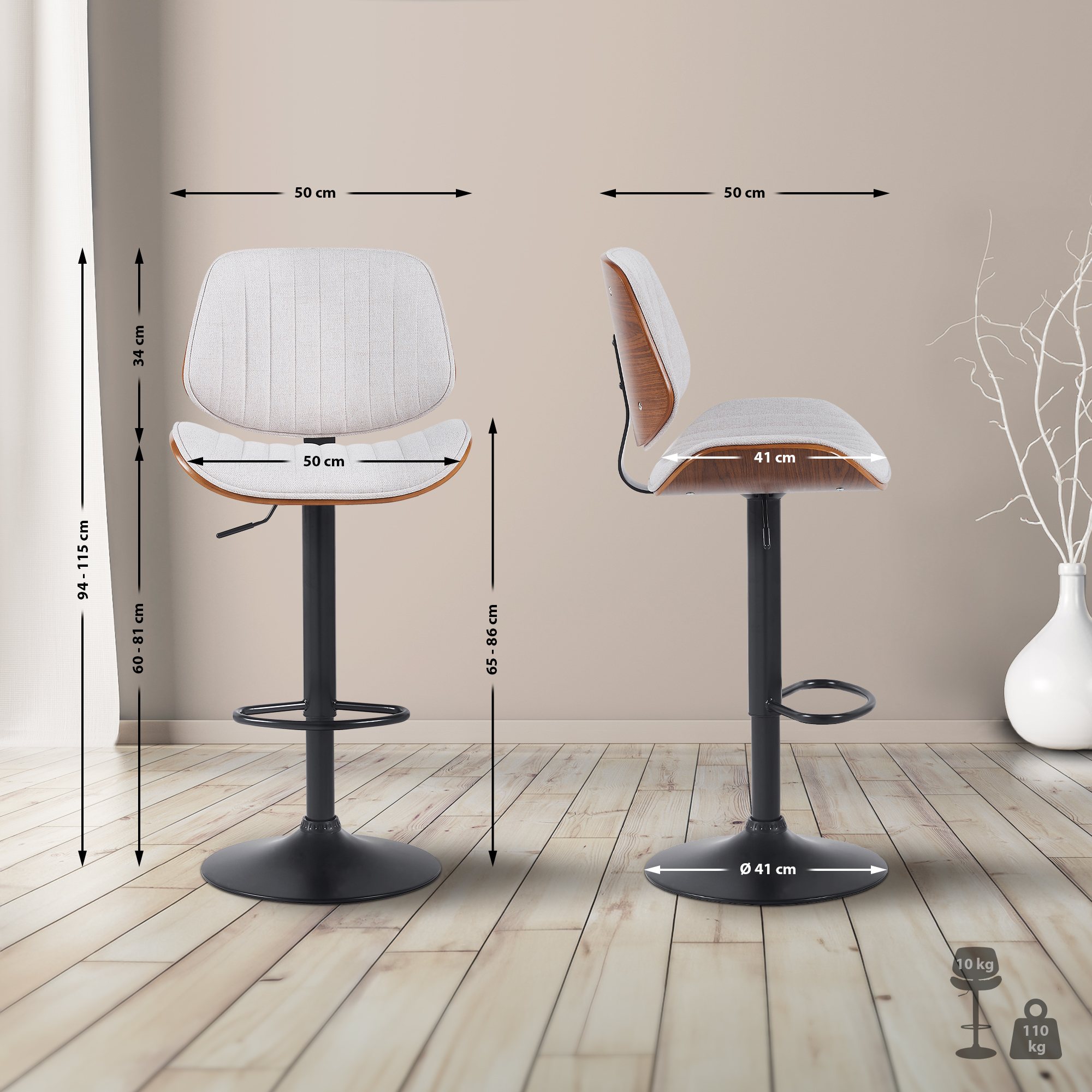 Set di 2 sgabelli da bar Clawson in tessuto
