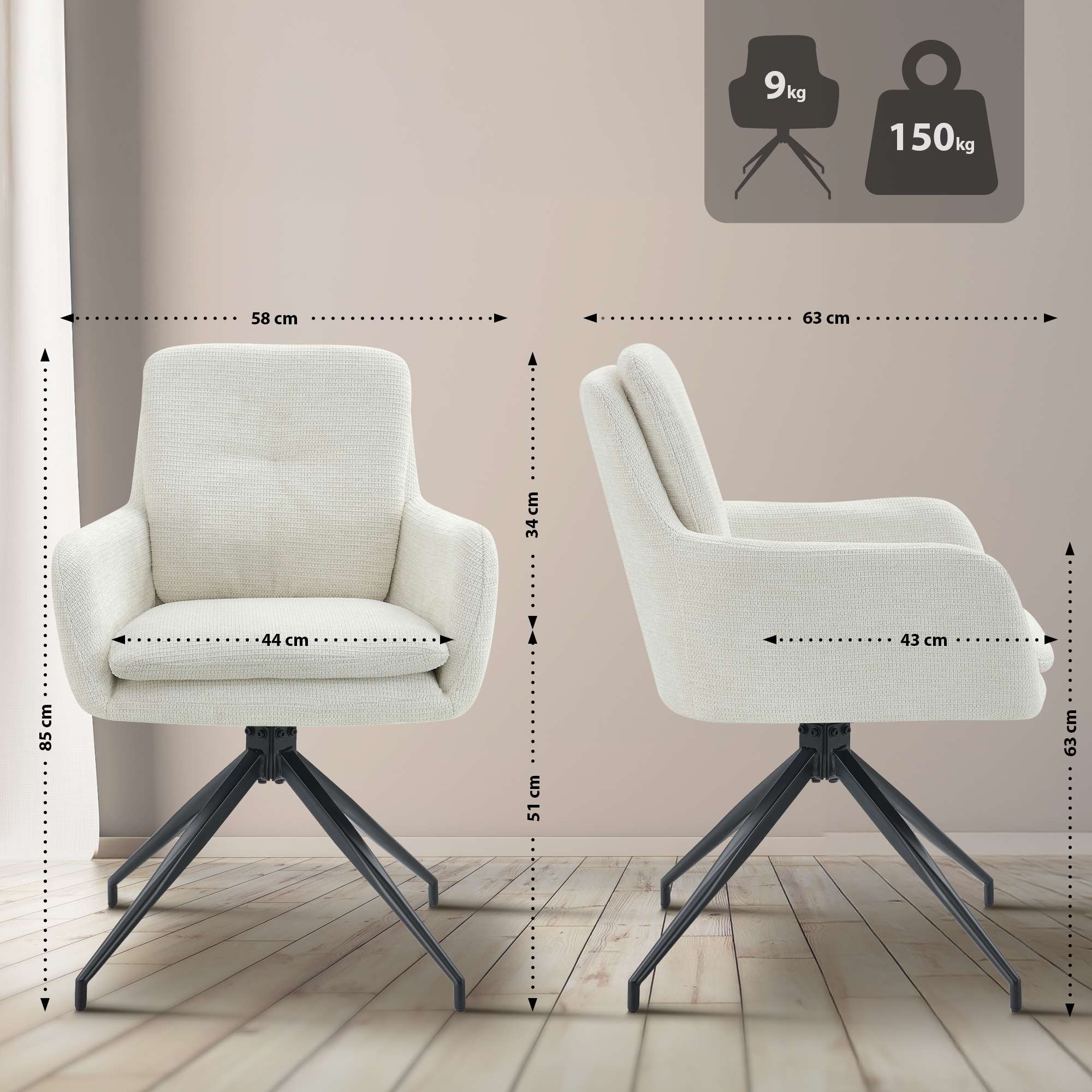 Set di 2 sedie da pranzo in tessuto Pickett