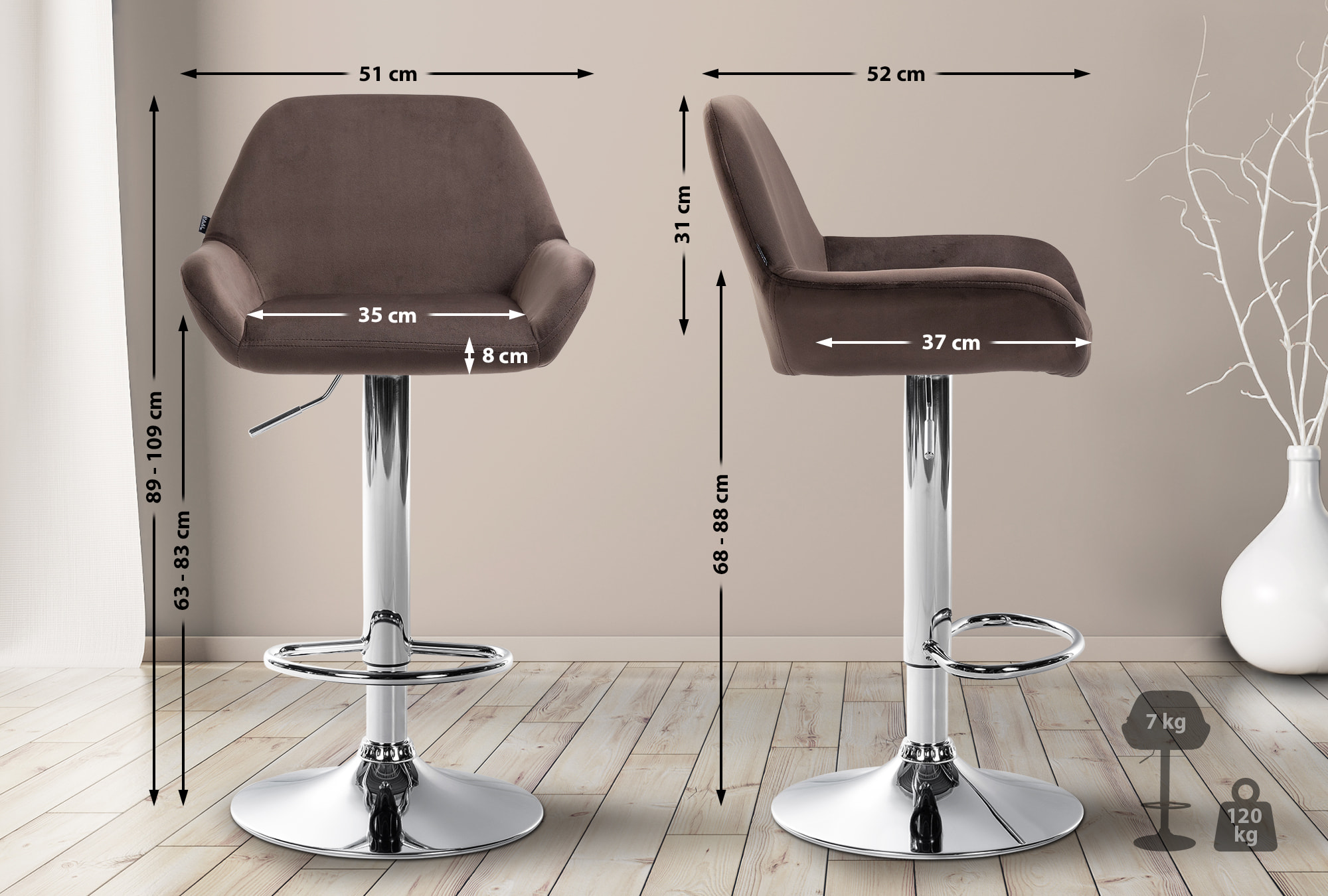 Set di 2 sgabelli da bar Braga in velluto