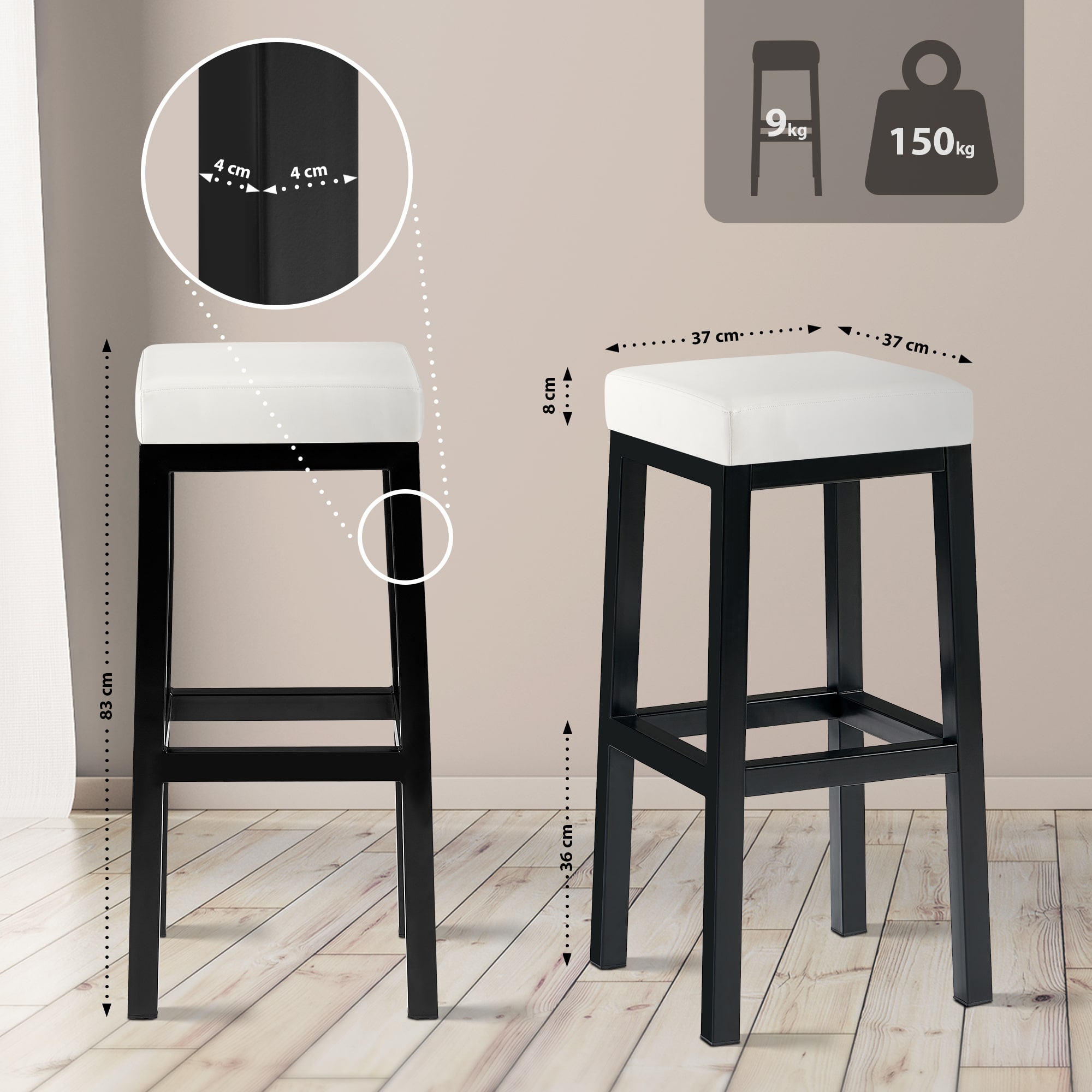Sgabello Taylor Altezza seduta 83 cm Struttura in metallo nero