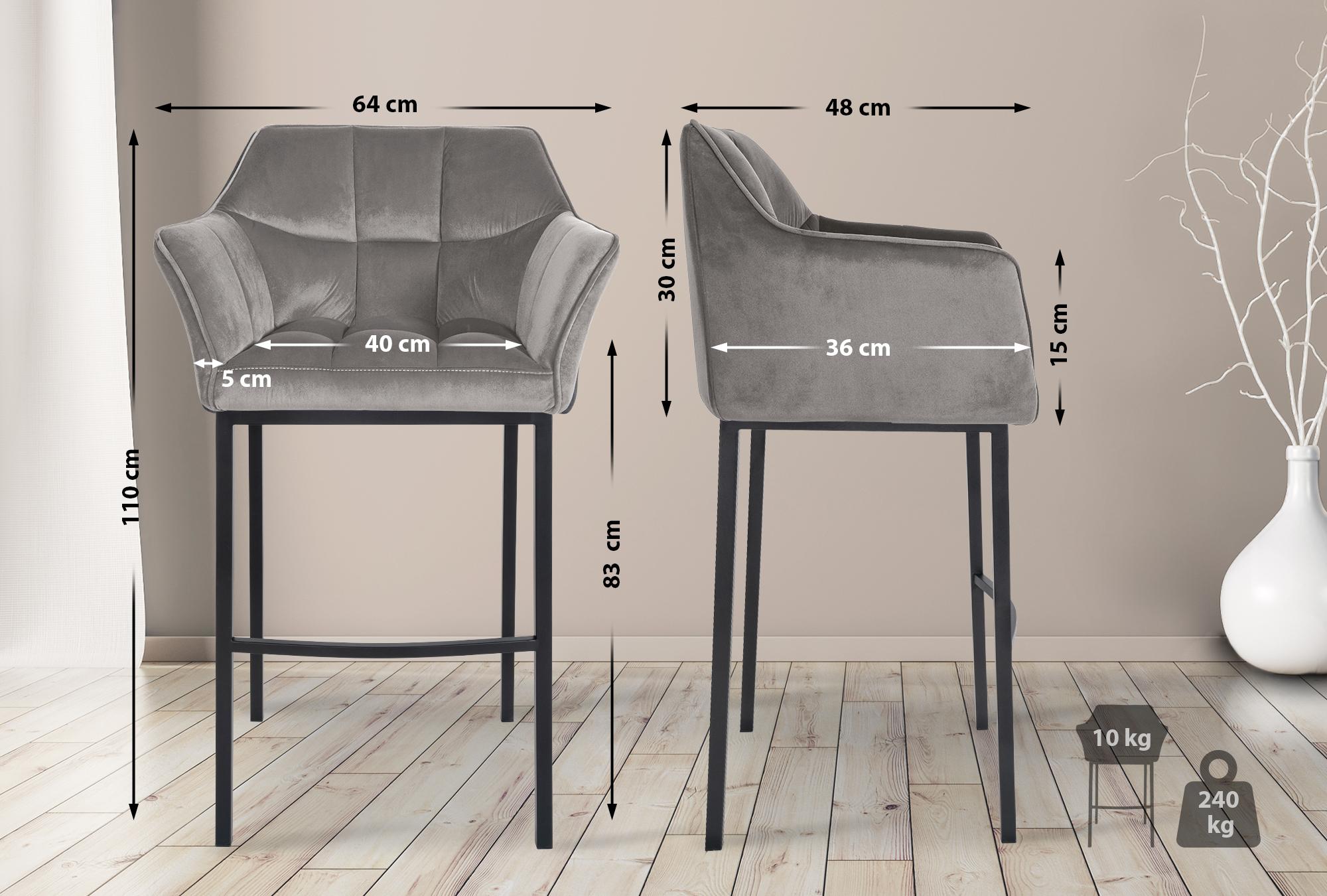 Set di 2 sgabelli bar Damaso in velluto con base a quattro gambe