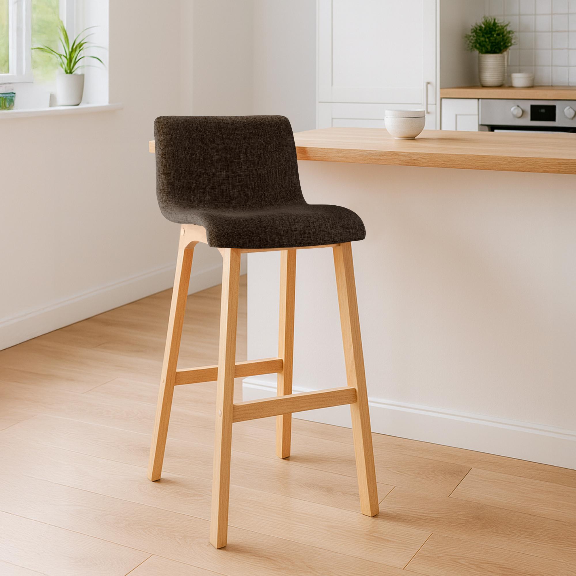 Set di 2 sgabelli da bar Hover in tessuto con base a quattro gambe in legno naturale
