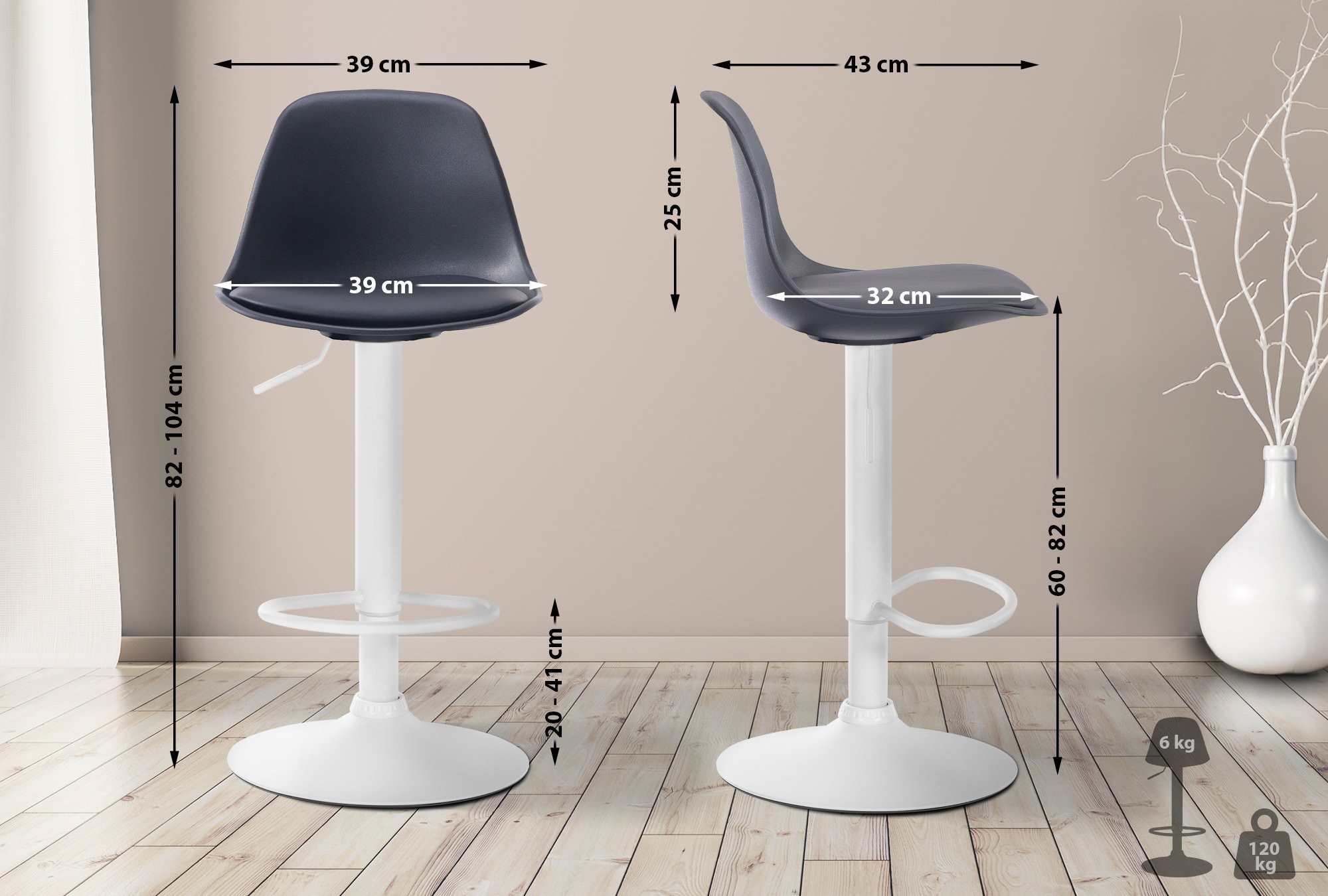Sgabello di design KIEL in polipropilene e similpelle