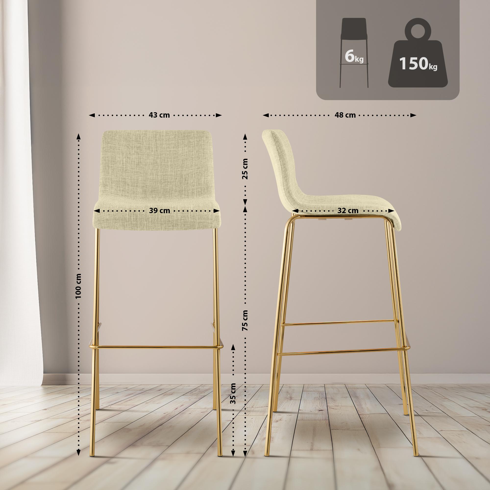 Set 2 Sgabelli Bar Hover in Tessuto, Gambe Effetto Oro