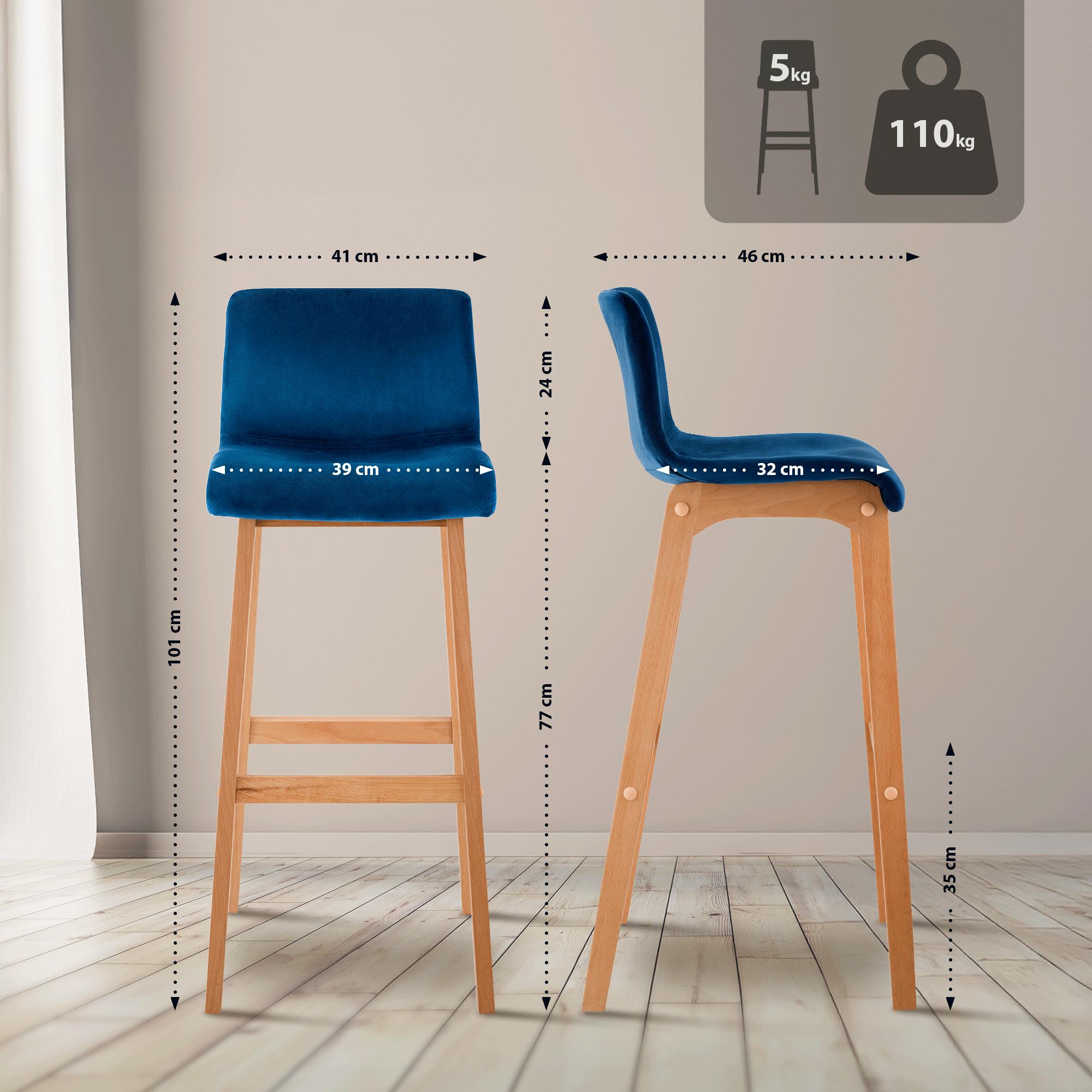 Sgabello Bar Hover Velluto Base a Quattro Gambe Natura