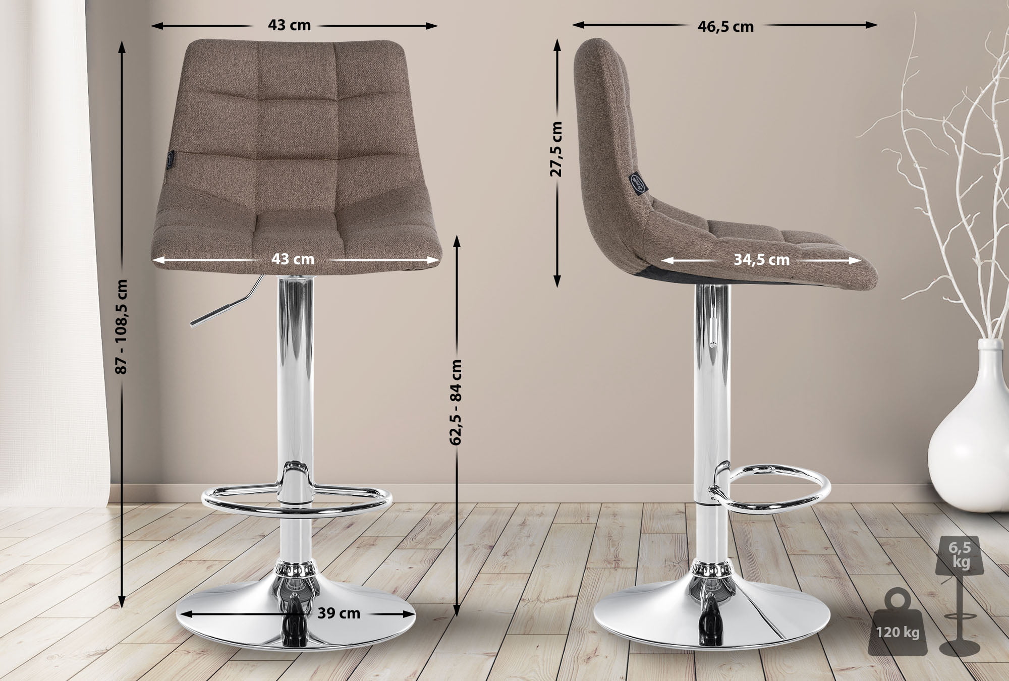 Set di 2 sgabelli da bar Jerry Fabric