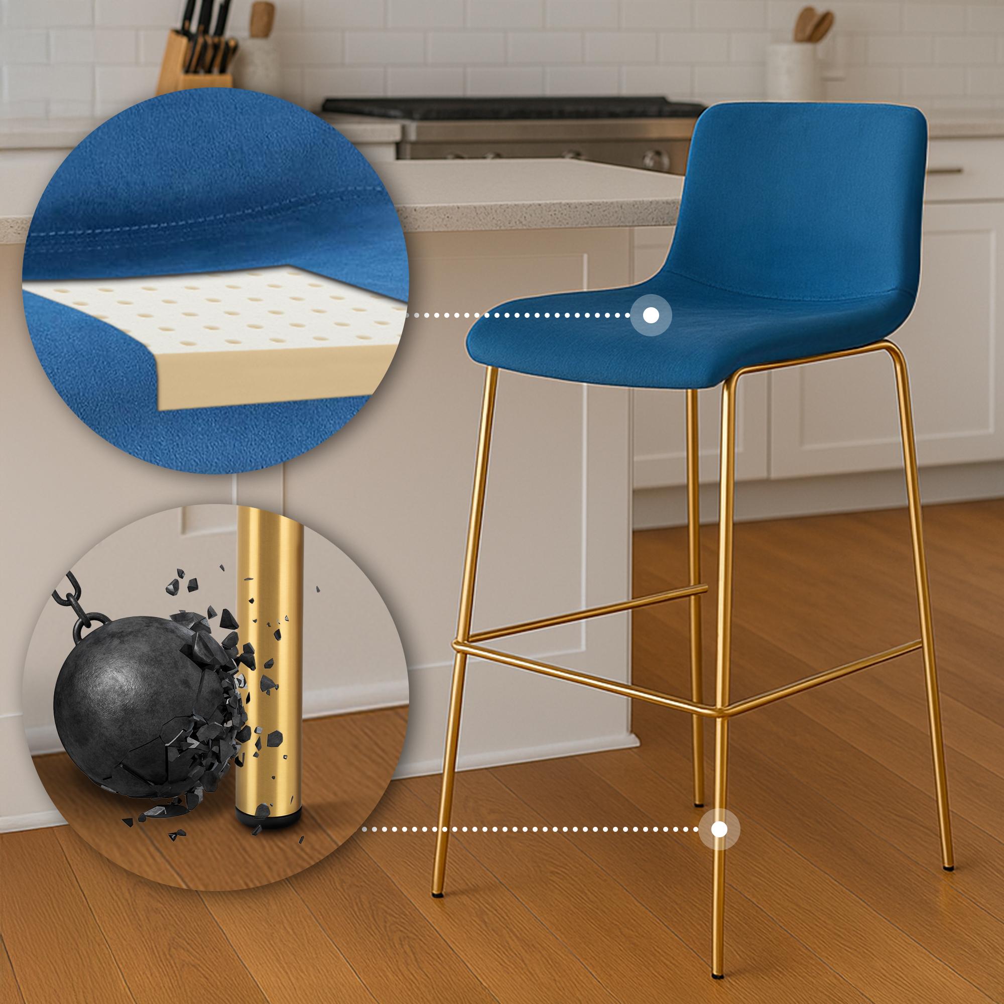 Sgabello da bar Hoover in velluto con struttura a quattro gambe oro