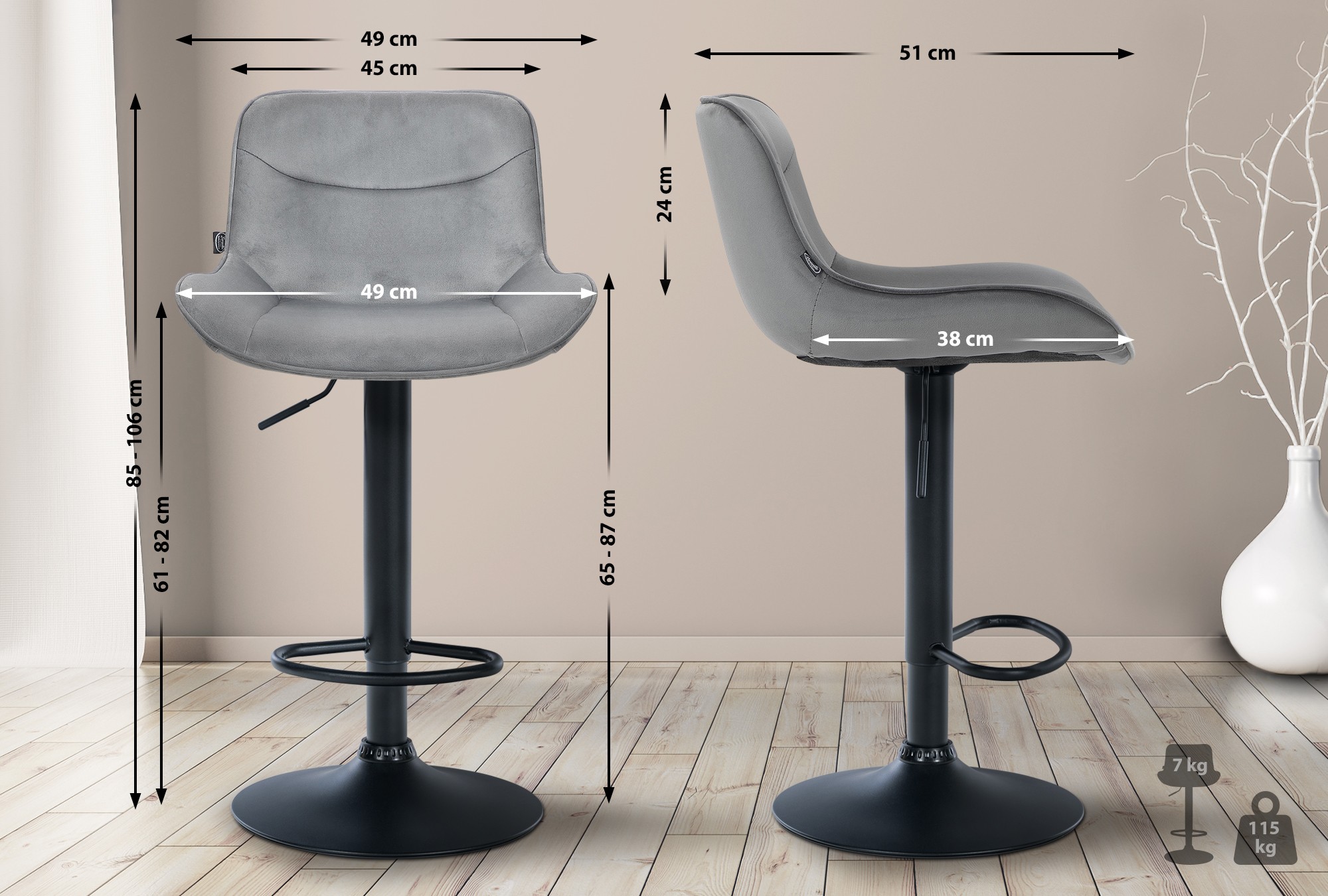Set di 2 sgabelli da bar Vonore in velluto