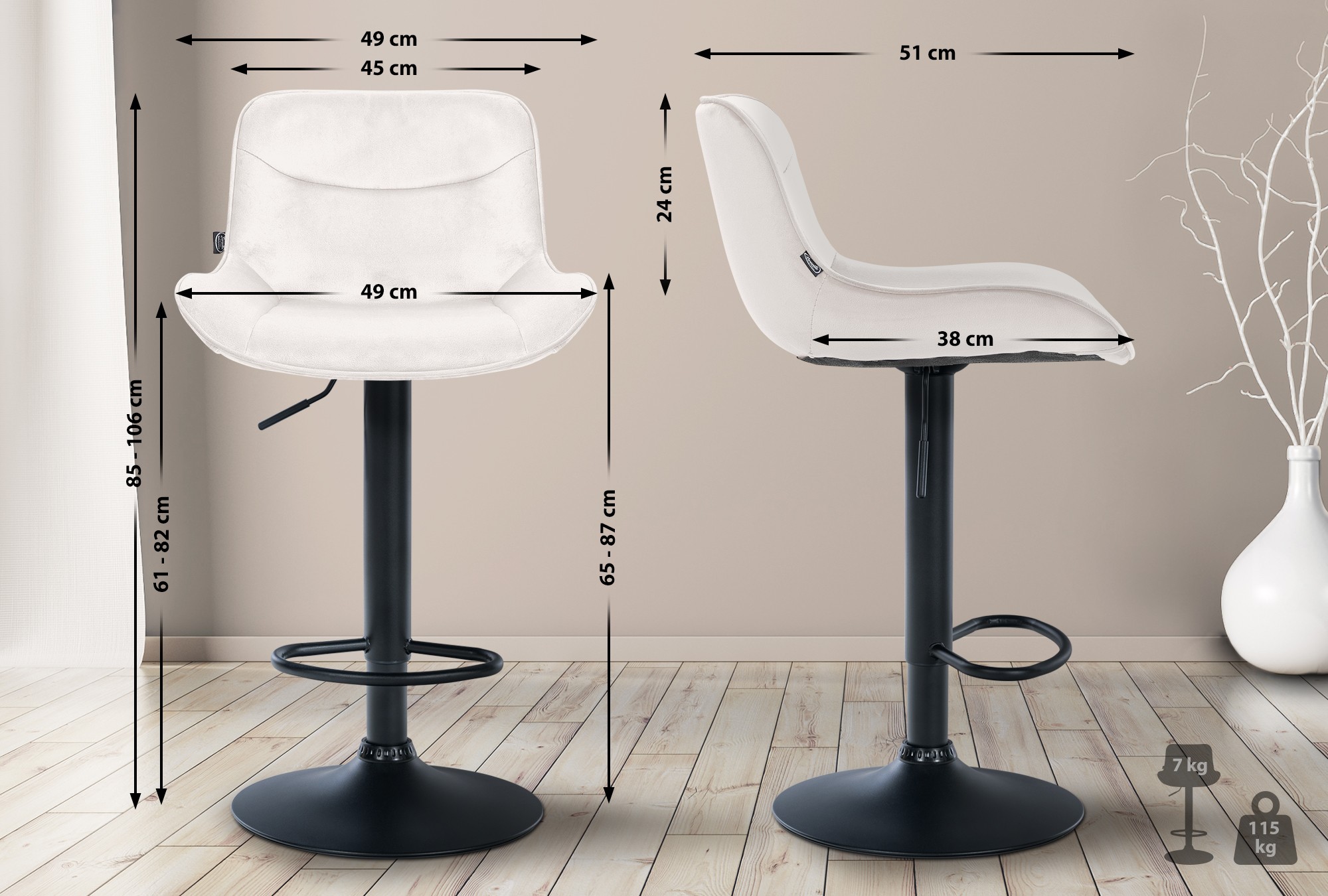 Set di 2 sgabelli da bar Vonore in velluto