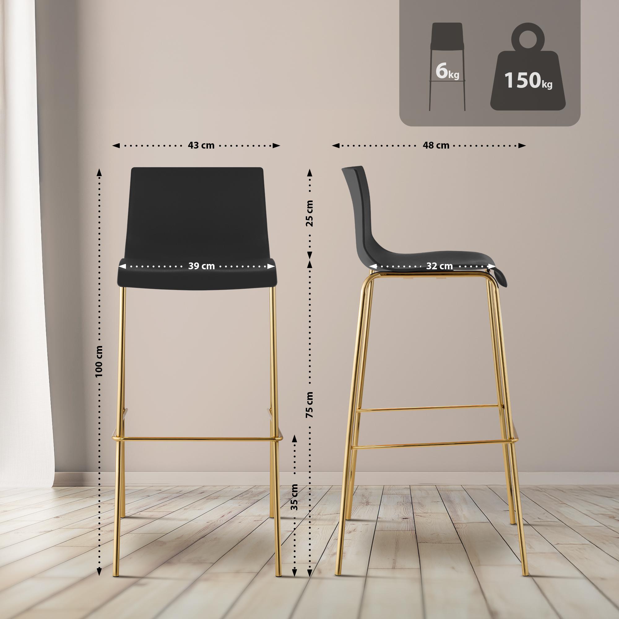 Set da 2 sgabelli da bar Hover in plastica con base a 4 gambe color oro