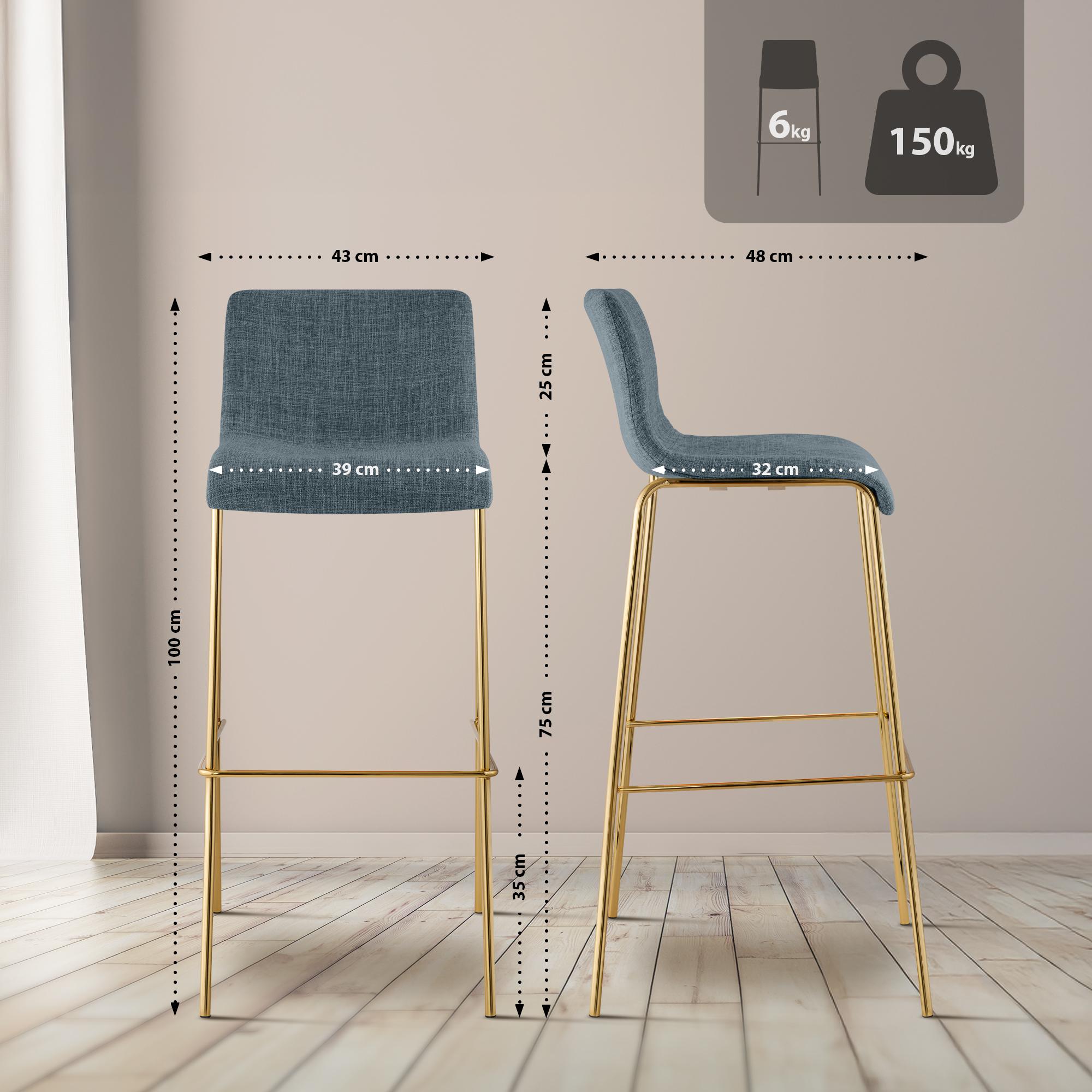 Set 2 Sgabelli Bar Hover in Tessuto, Gambe Effetto Oro