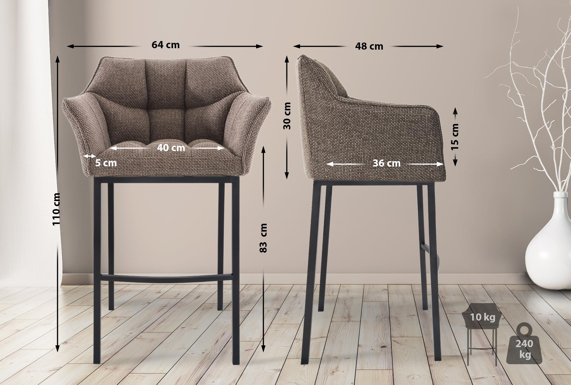 Set di 2 Sgabelli da Bar Damaso in Tessuto con Base a 4 Gambe