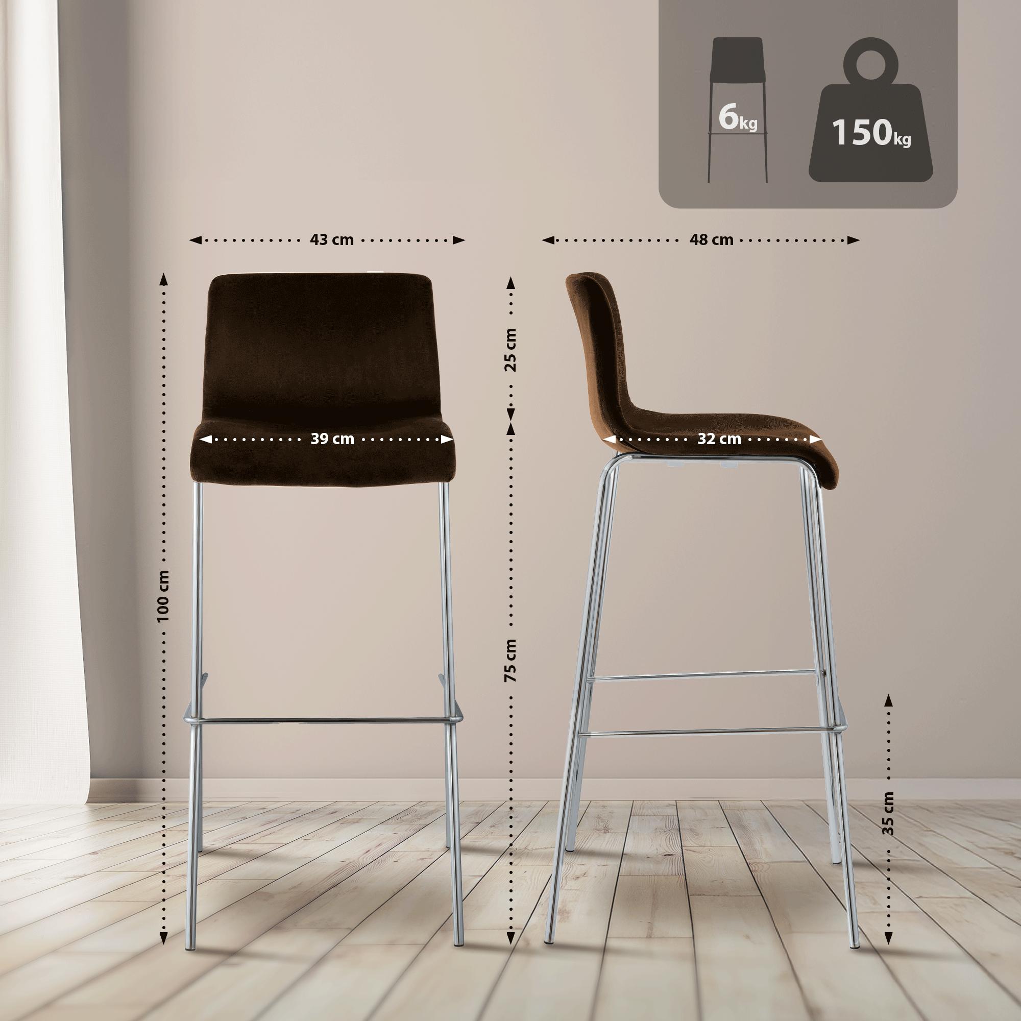 Sgabello da Bar Hover, Velluto, Gambe Cromate