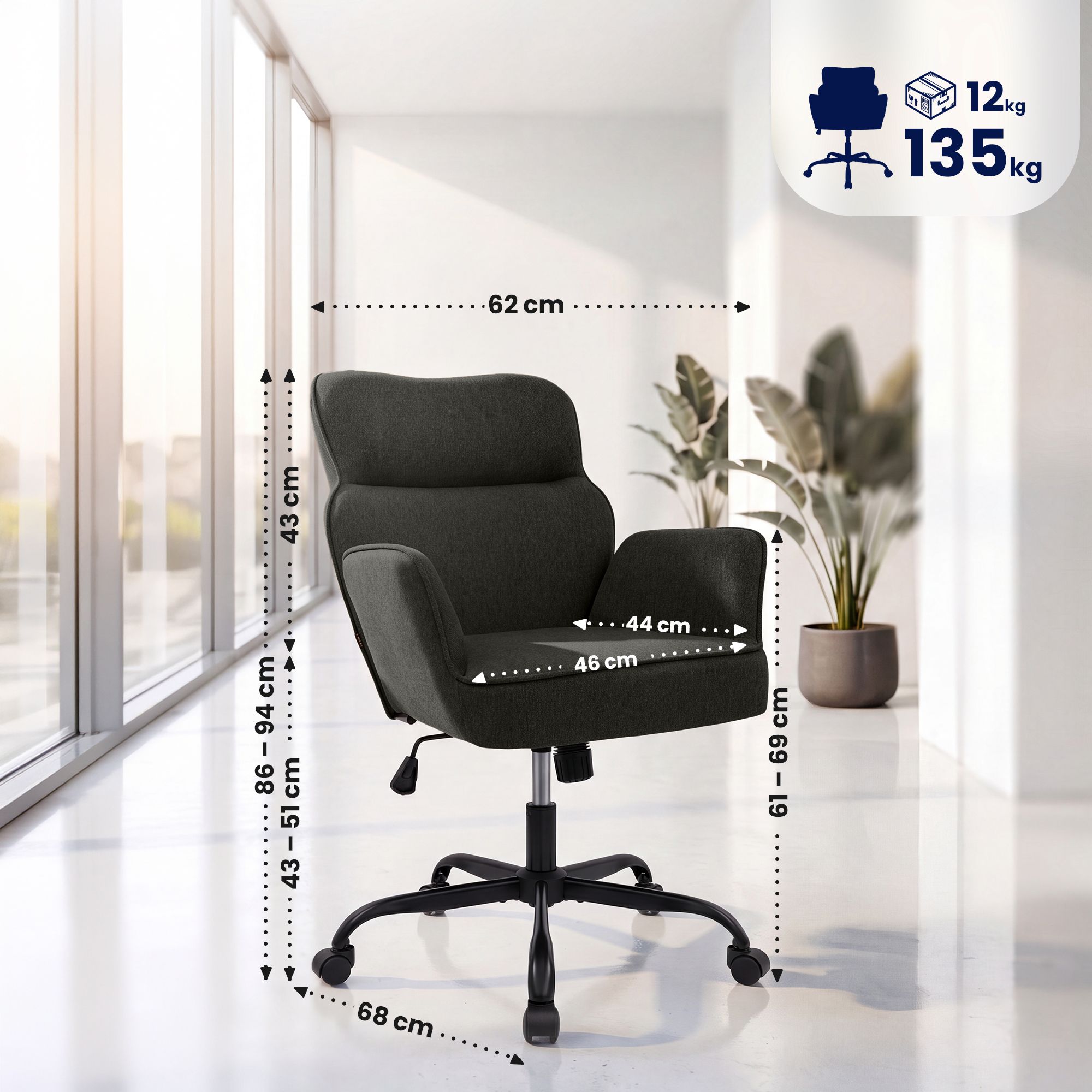Sedia da ufficio Amado in tessuto