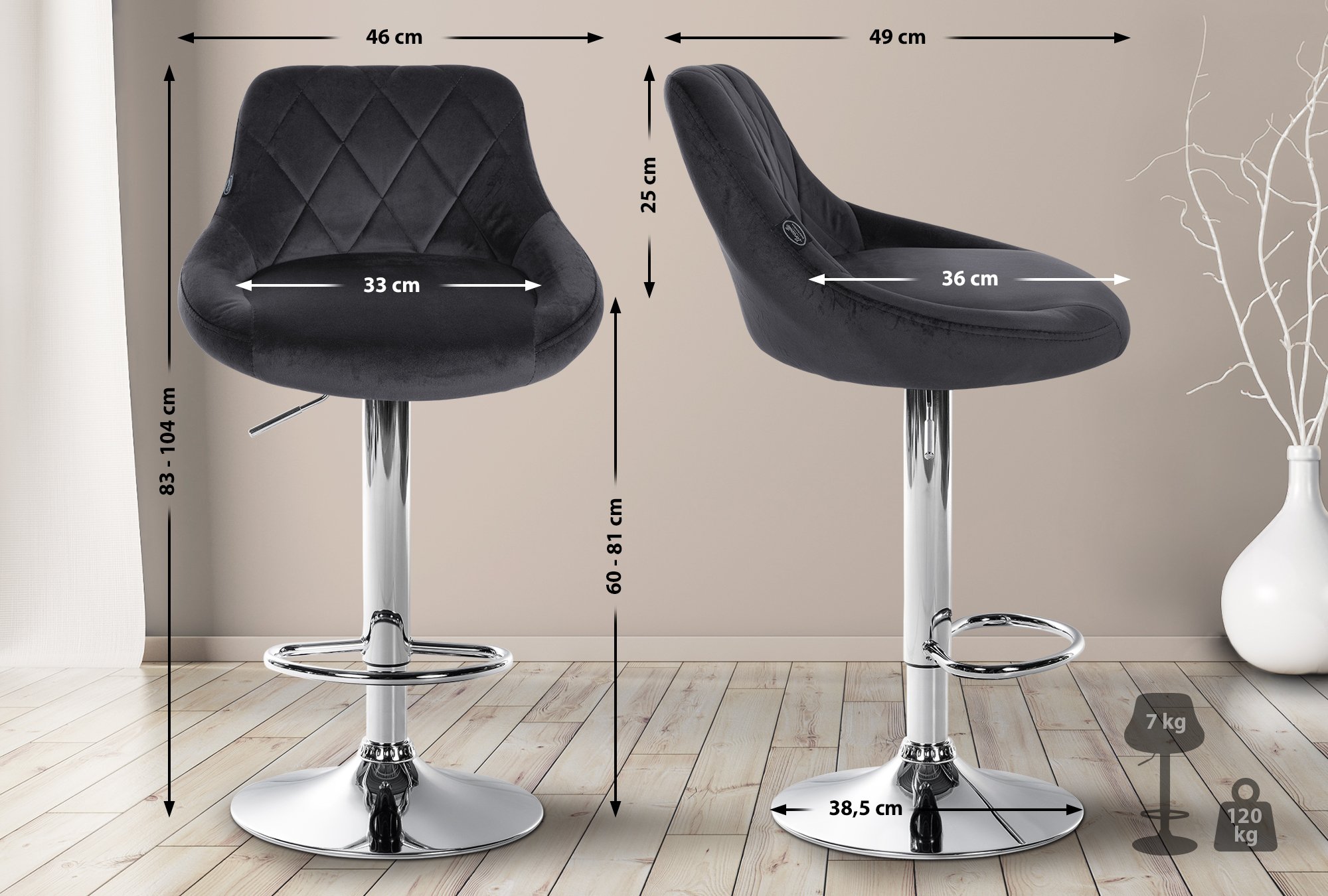 Set di 2 sgabelli da bar Lazio Velvet