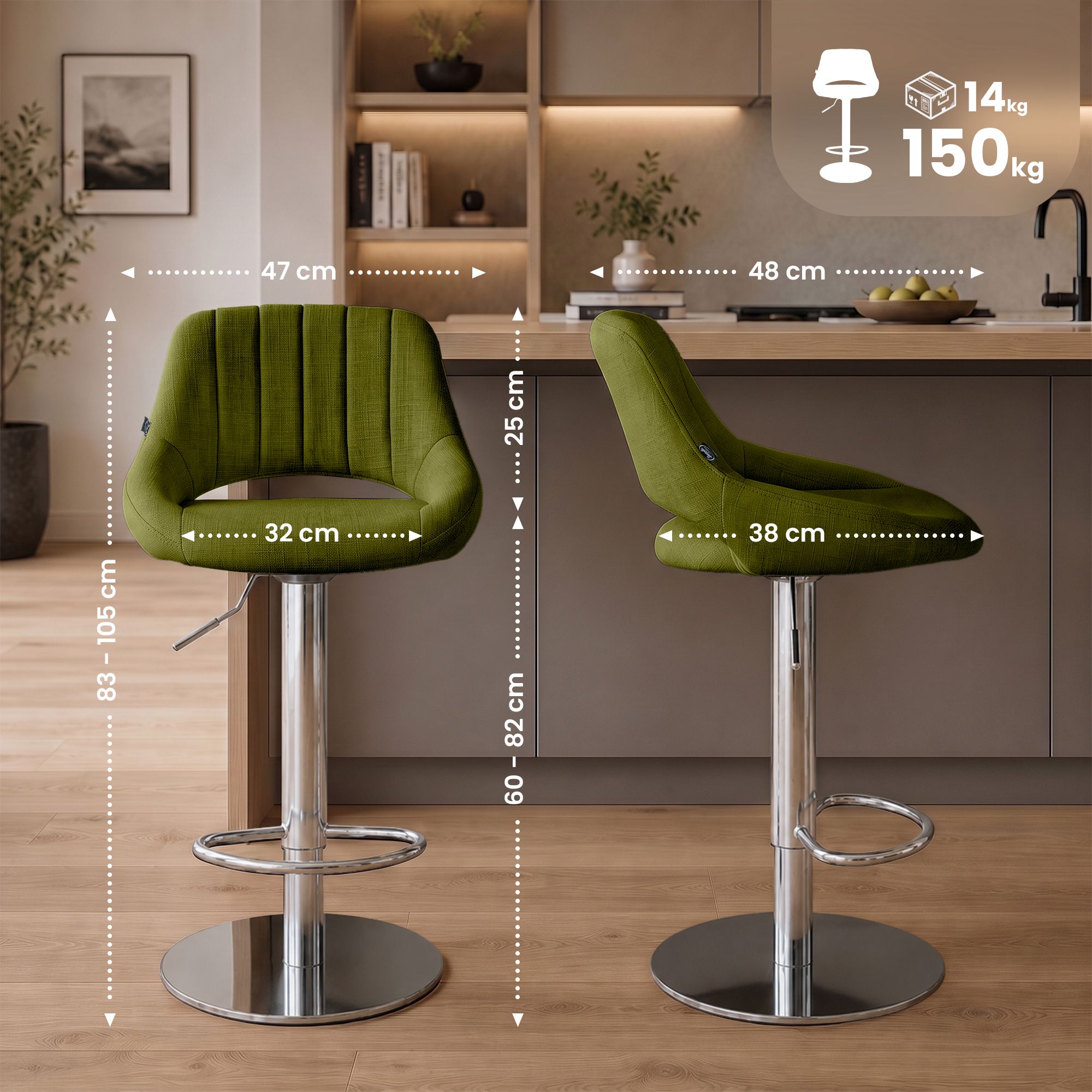 Set di 2 sgabelli da bar Milet cromati con base extra pesante