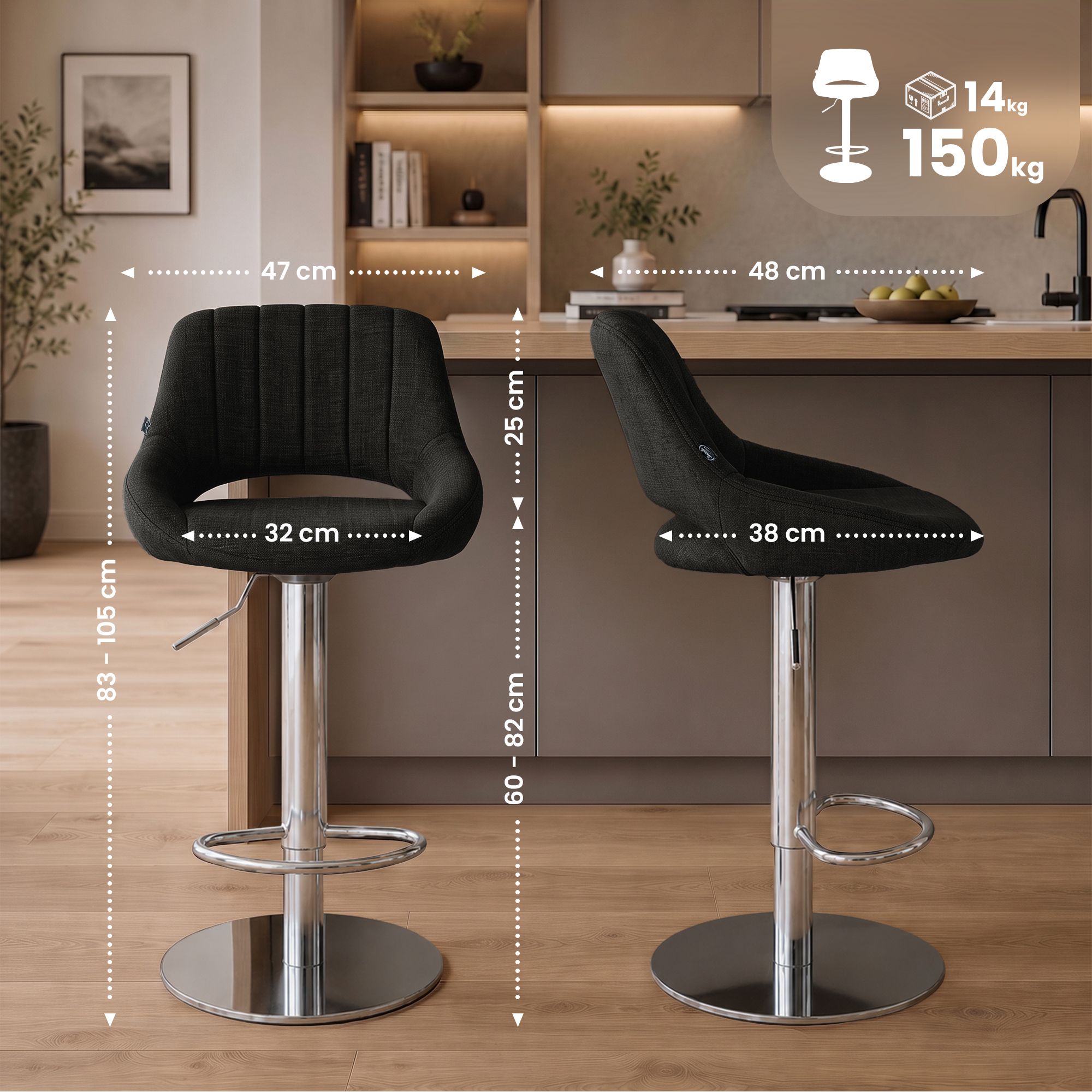 Set di 2 sgabelli da bar Milet cromati con base extra pesante