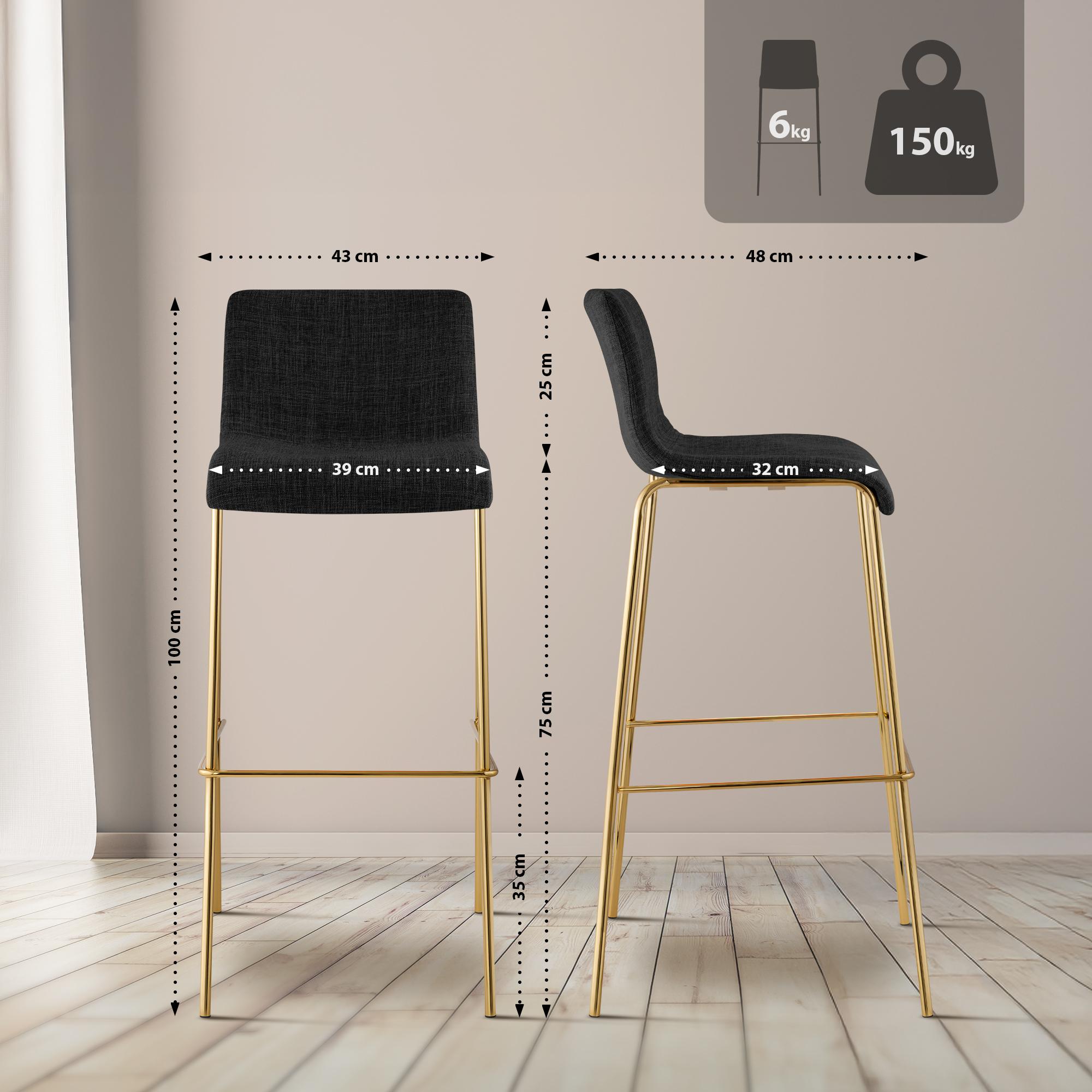 Set 2 Sgabelli Bar Hover in Tessuto, Gambe Effetto Oro