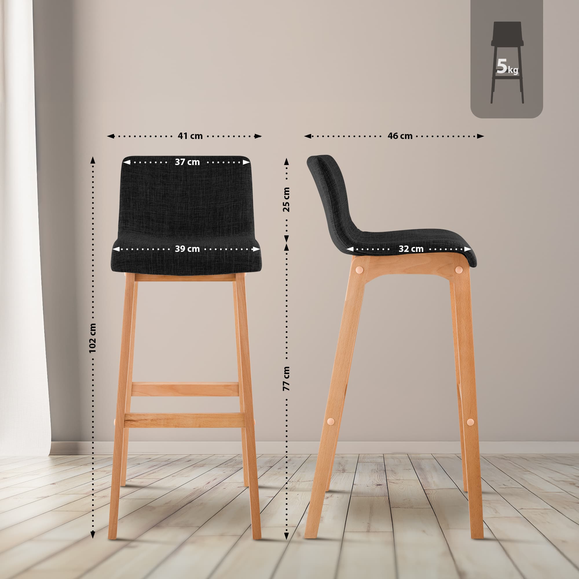 Sgabello da Bar Hover Tessuto Base a Quattro Gambe Natura