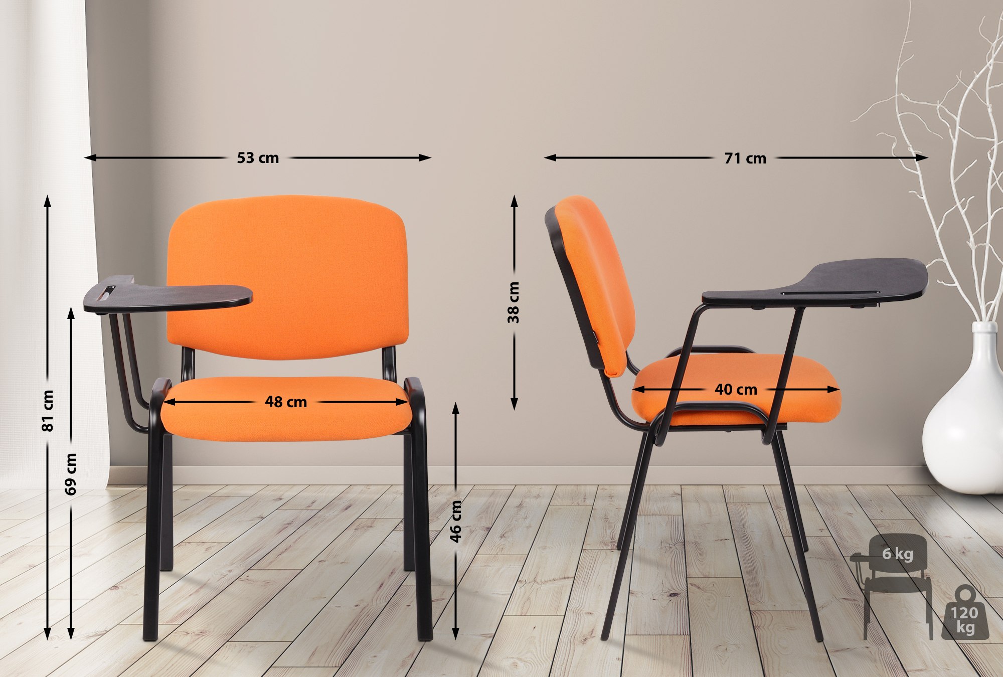Sedia Ken in tessuto con tavolino ribaltabile