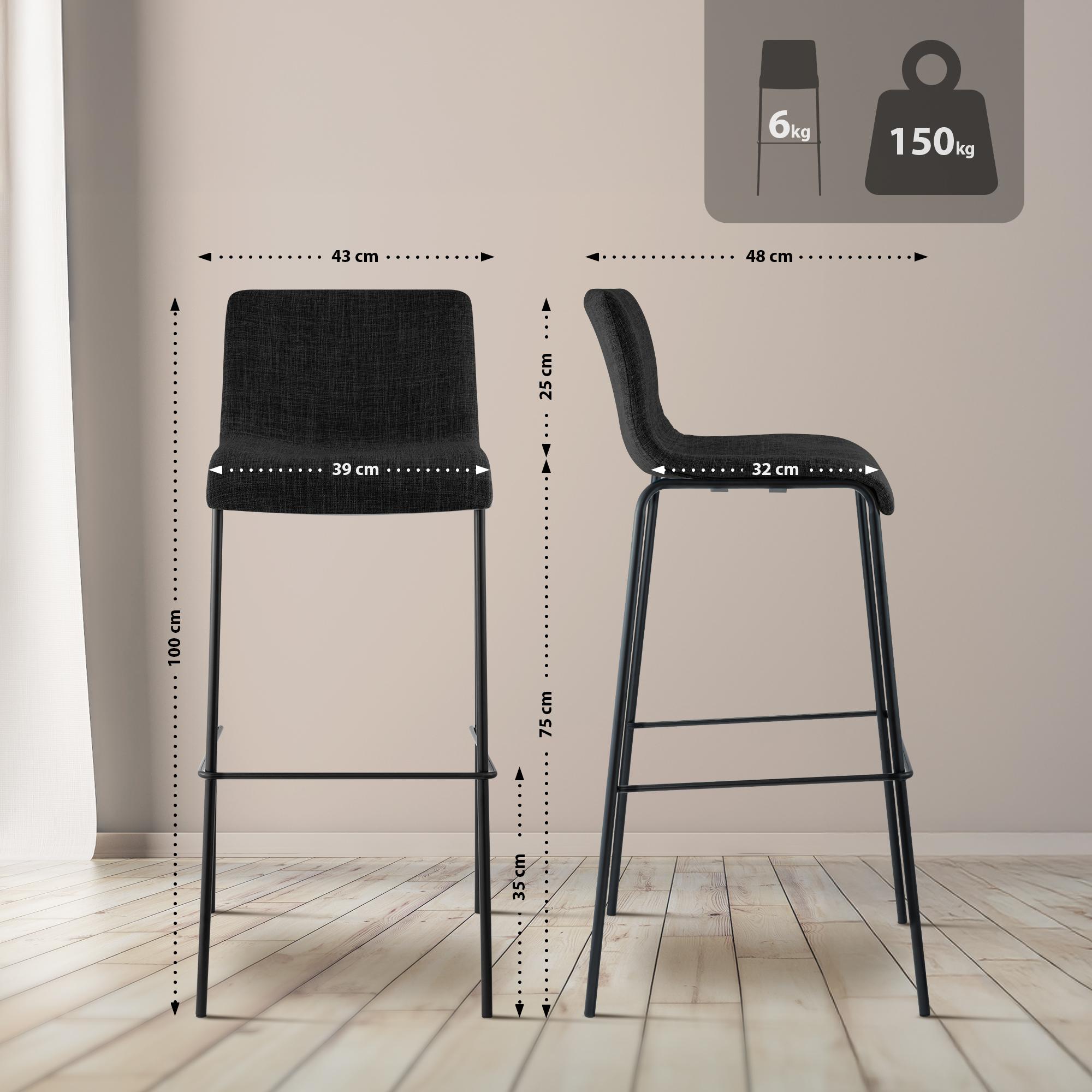 Set da 2 sgabelli da bar Hover in tessuto con base a 4 gambe