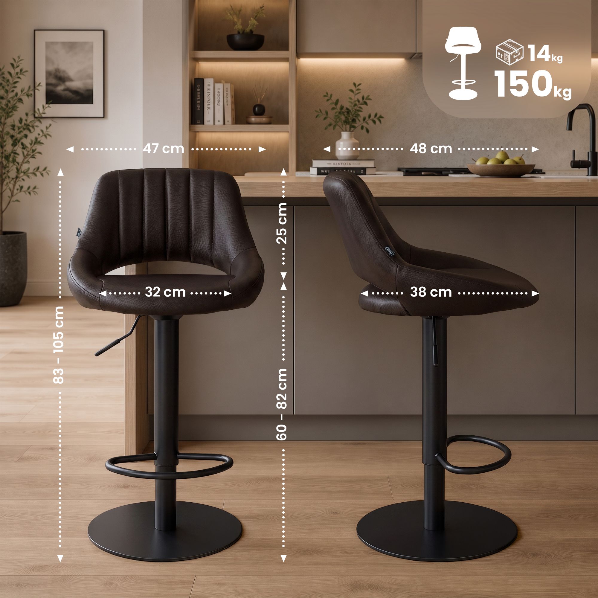 Set da 2 sgabelli da bar Milet neri con basi extra pesanti