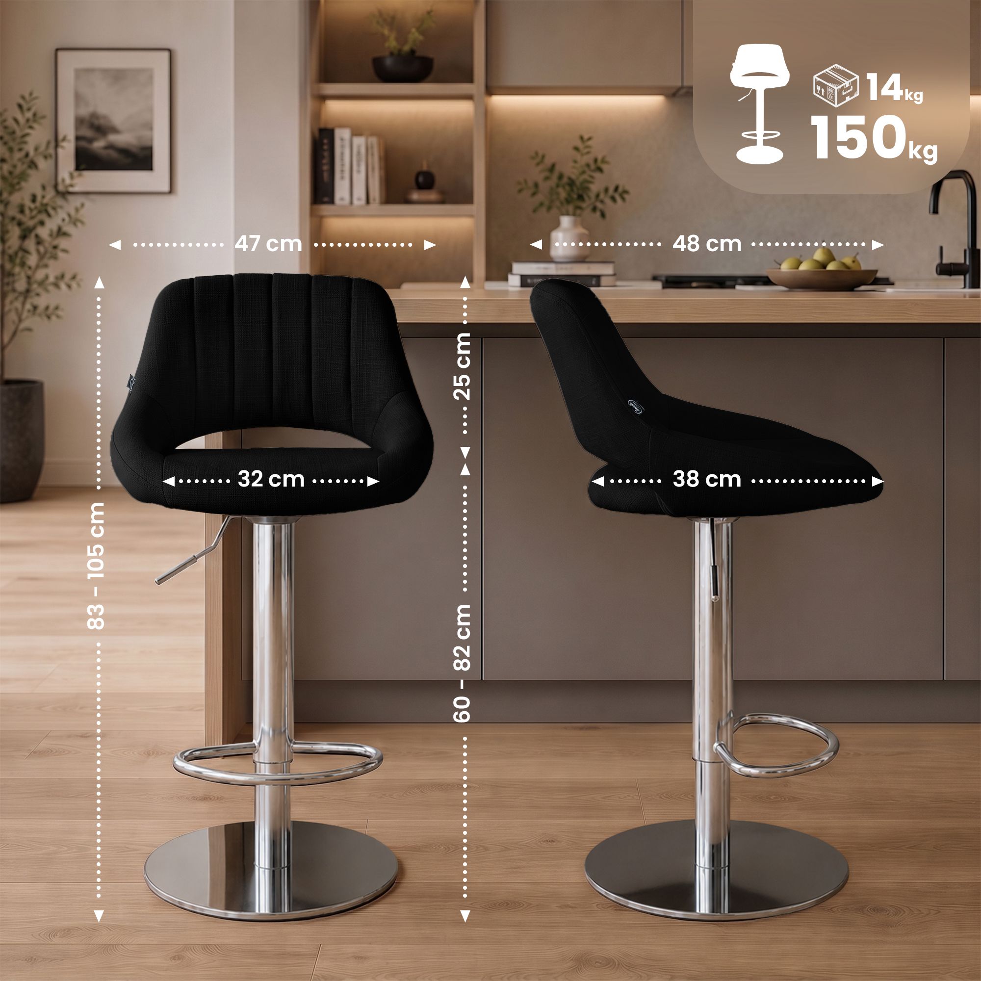 Sgabello da bar Milet con struttura stabile cromata