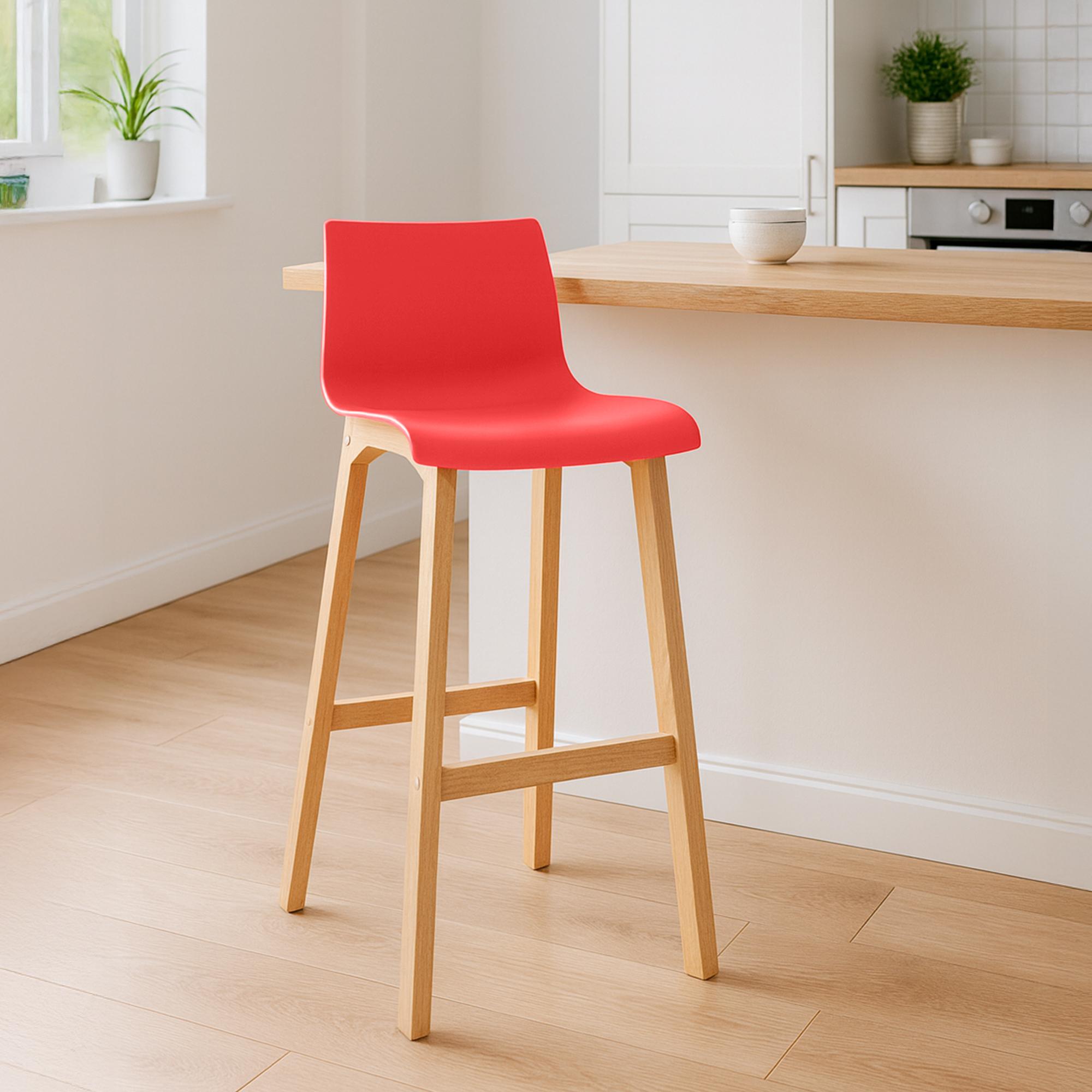 Sgabello da Bar Hover con Seduta in Plastica e Telaio in Legno Natura